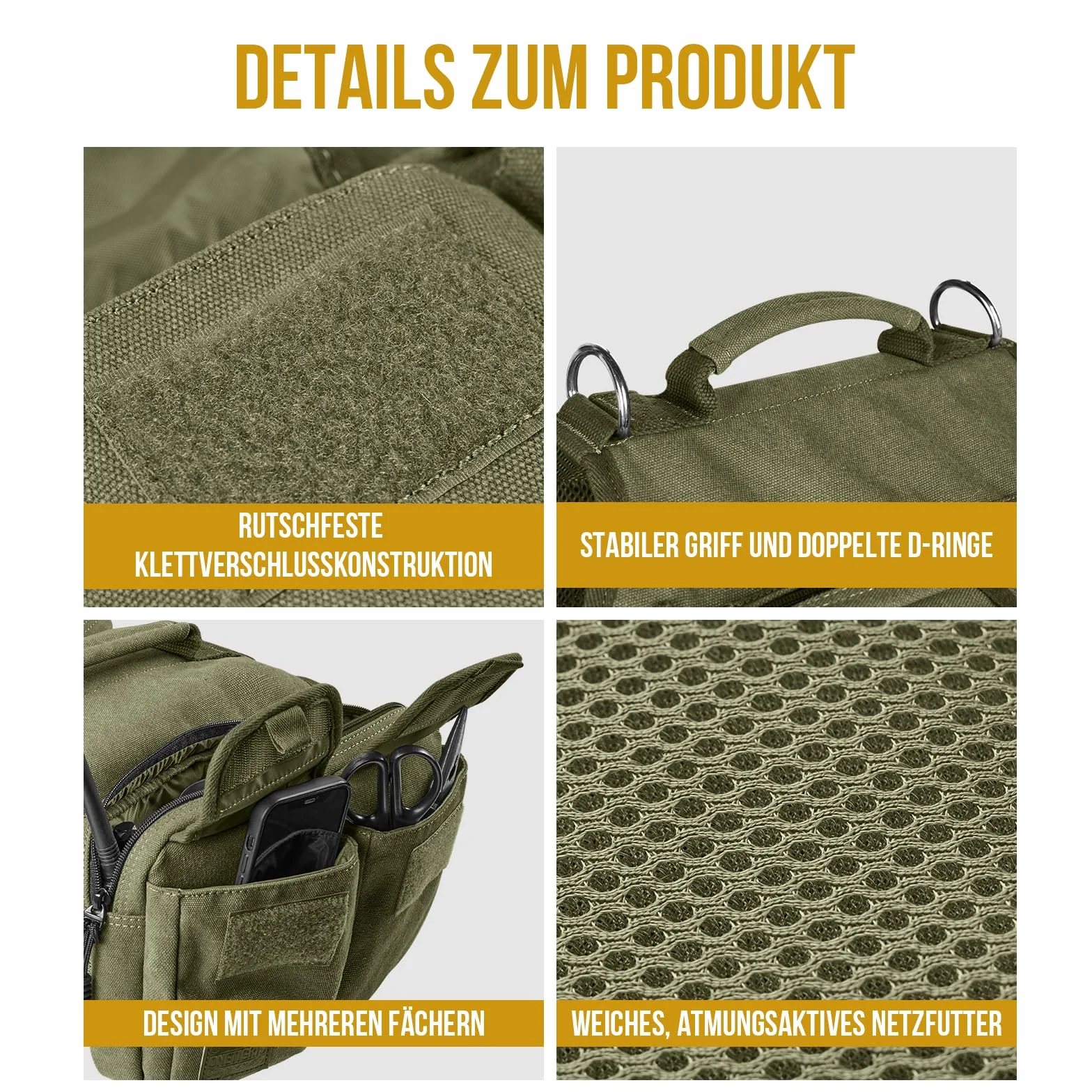 OneTigris Uprząż dla psa z torbą, Hoppy Camper 3.0, kemping, wędrówki, plecak dla średnich i dużych psów, plecak na grzbiety psa, 2 kieszenie główne, 4 kieszenie boczne, zielona, L