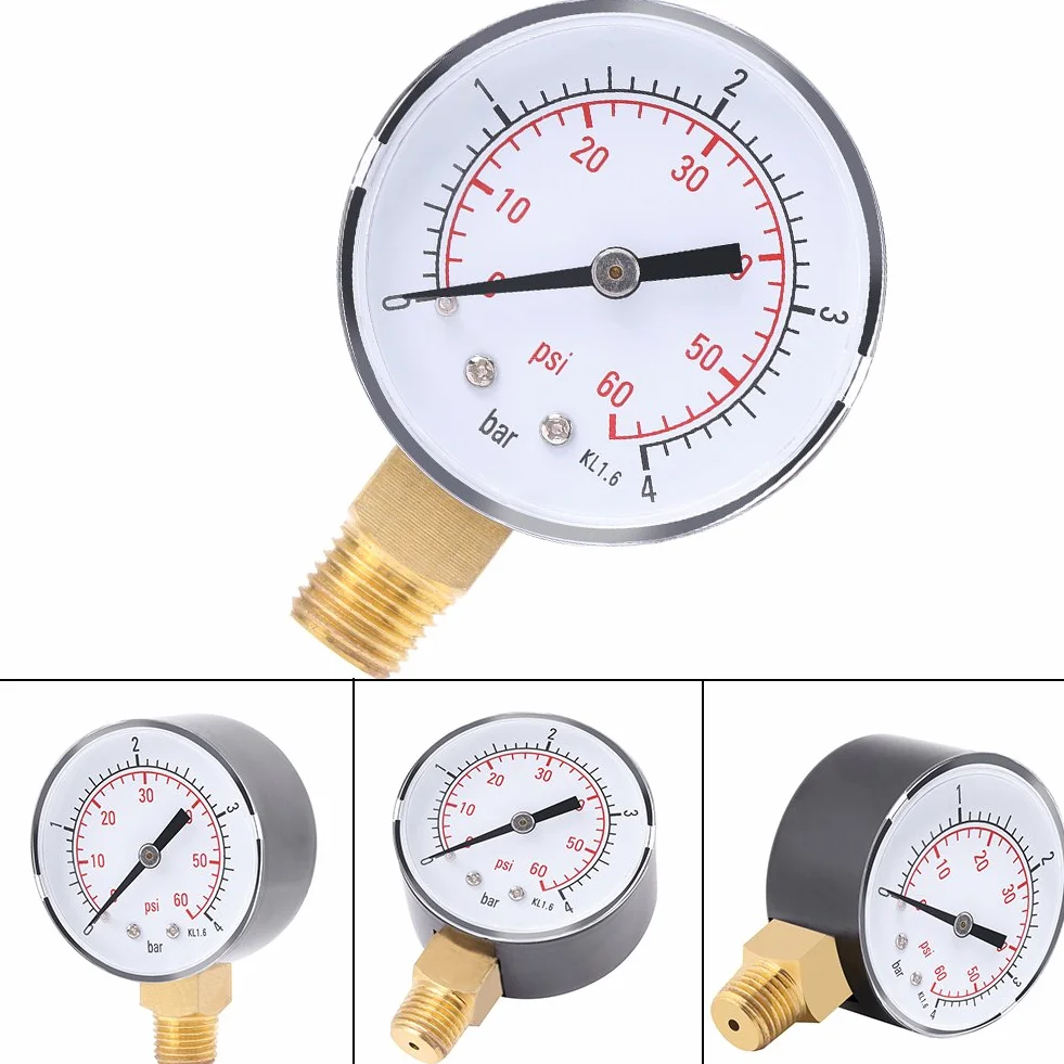 Mini manometr, manometr sprężonego powietrza z podwójną skalą Odpowiedni do powietrza, wody, oleju, powietrza i innych materiałów 0-4 bar / 0-60 psi
