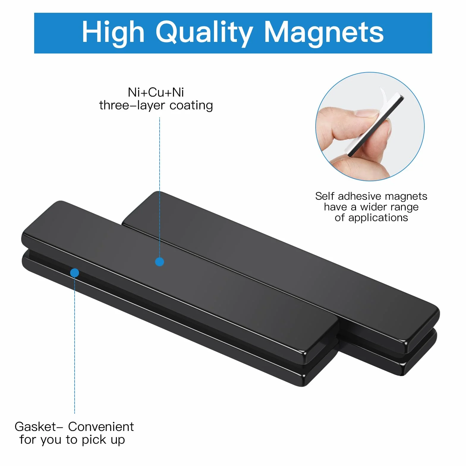 Wukong Mocne magnesy neodymowe 50 x 10 x 3 mm, 4 czarne magnesy z naklejkami, małe prostokątne magnesy neodymowe do kuchni, biura i magazynu