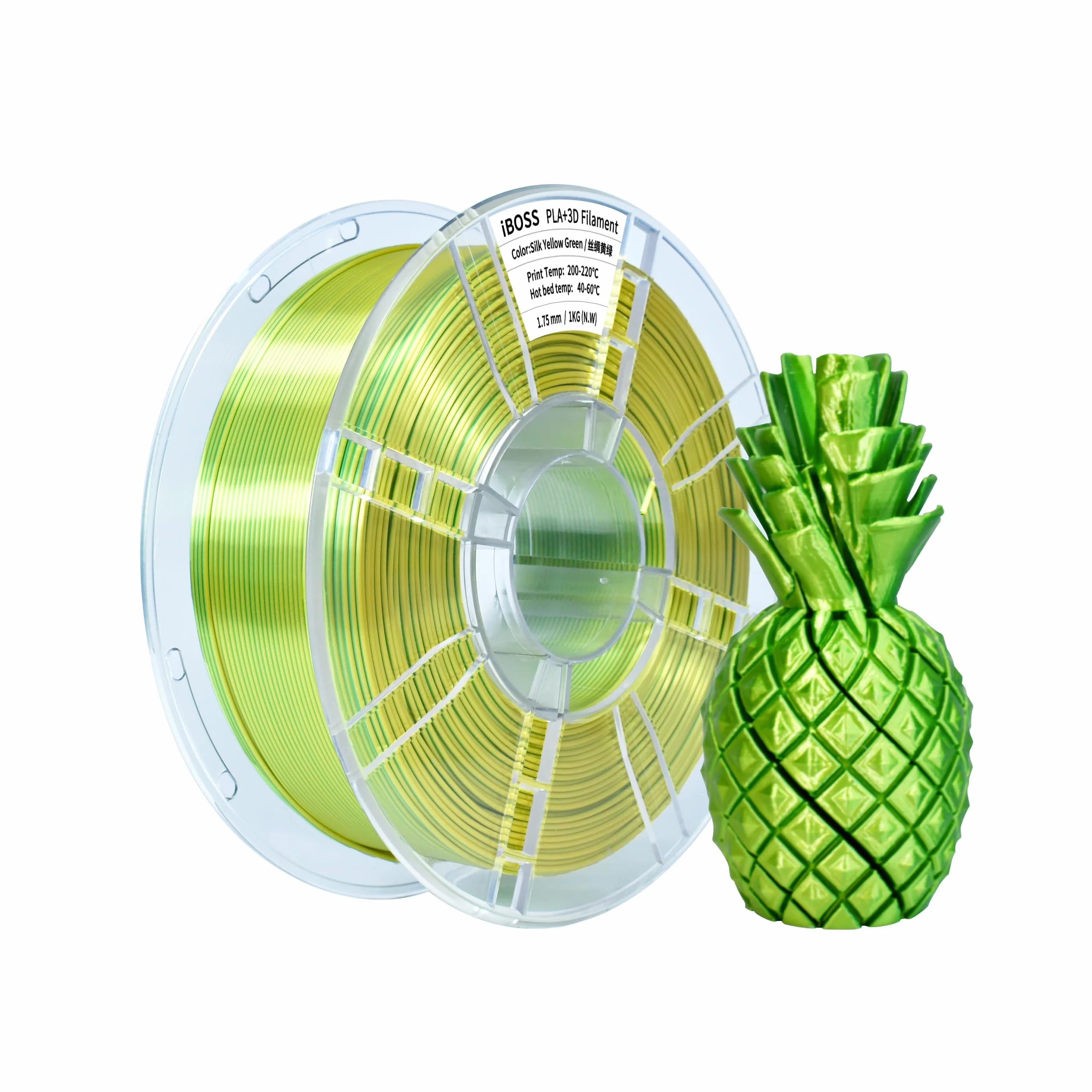 iBOSS Filament do drukarki 3D, PLA, 1,75 mm, dwukolorowy, jedwabny filament do druku 3D, współwytłaczany, błyszczący filament 1 kg (2,2 funta), dwukolorowy żółty zielony