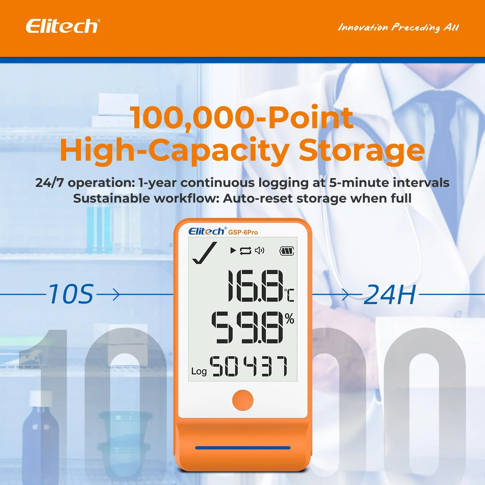 Elitech Rejestrator temperatury i wilgotności GSP-6 duży wyświetlacz LCD łańcuch chłodniczy