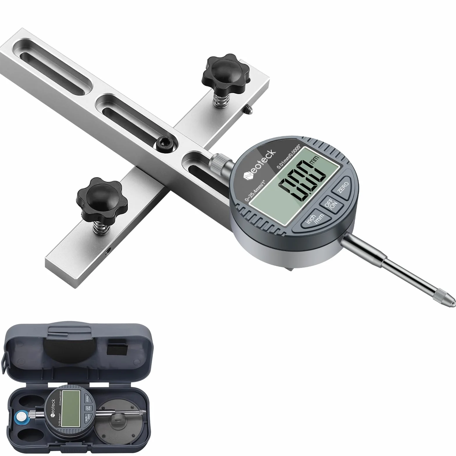 Neoteck Cyfrowy zegar pomiarowy 25,4 mm, piła stołowa, szerokość 0,75 cala, anodowany drążek aluminiowy do ustawiania i kalibracji, maszyny warsztatowe, piły taśmowe i prasy wiertnicze