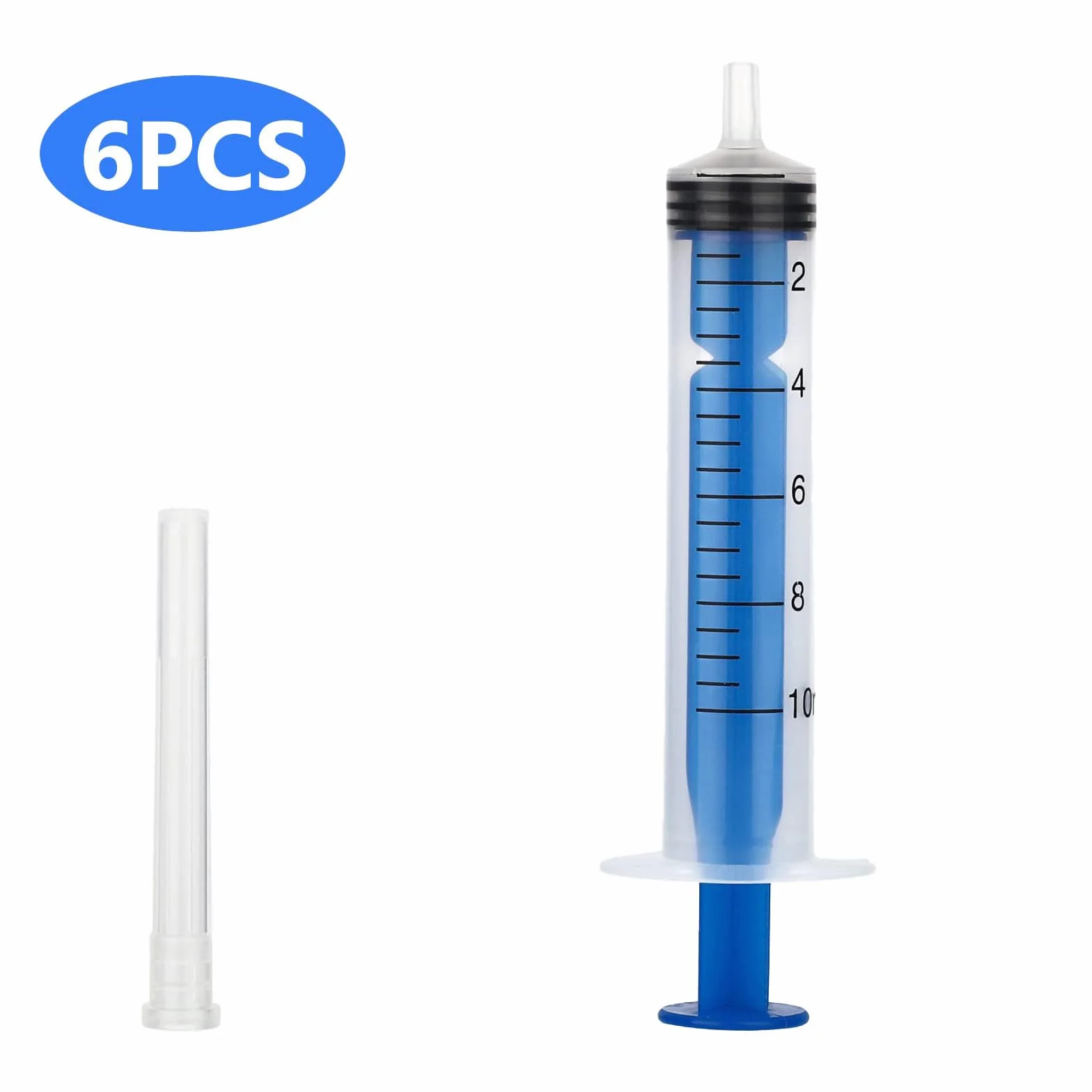 6 sztuk strzykawek 10 ml, strzykawki z igłą z tępą igłą i pokrywką, precyzyjne dozowanie/wyjmowanie płynu, jednorazowe strzykawki do hobby, do karmienia zwierząt, do ogrodu, kleju i napełniania płynem