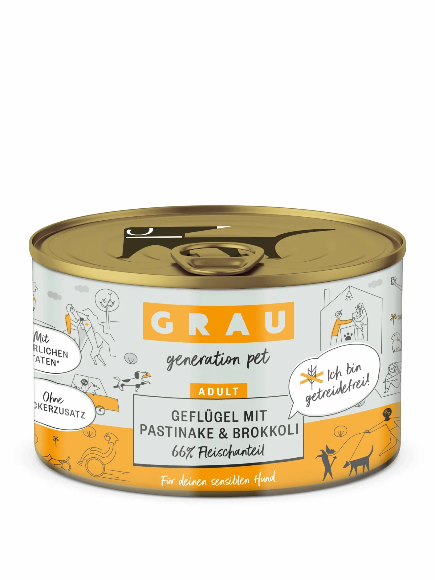 GRAU – oryginalny – mokra karma dla psów – drób z pasternakiem/brokułami, 6 opakowań (6 x 200 g), bez zbóż, dla wrażliwych dorosłych psów