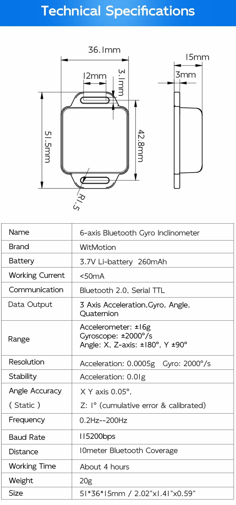 [Akcelerometr Bluetooth + Inklinometr] BWT61CL MPU6050 żyroskop 6-osiowy o wysokiej precyzji + kąt (dokładność XY 0,05°) + przyspieszenie z filtrem Kalman, rejestrator danych 6DOF o wysokiej