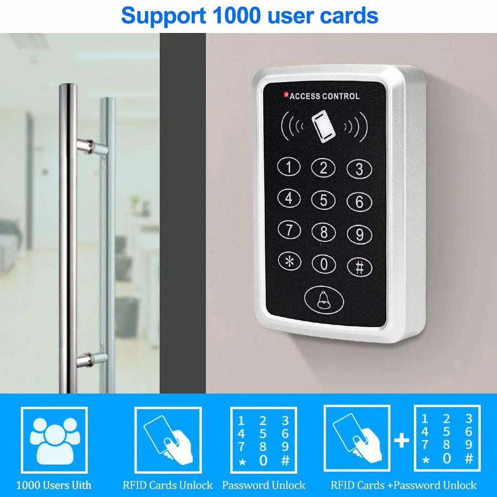 Wodoszczelna karta identyfikacyjna 125 kHz EM-ID 1 drzwi, system kontroli dostępu, kompletny kompletny zestaw z elektrycznym zamkiem magnetycznym 60 kg (T12 Keypad)