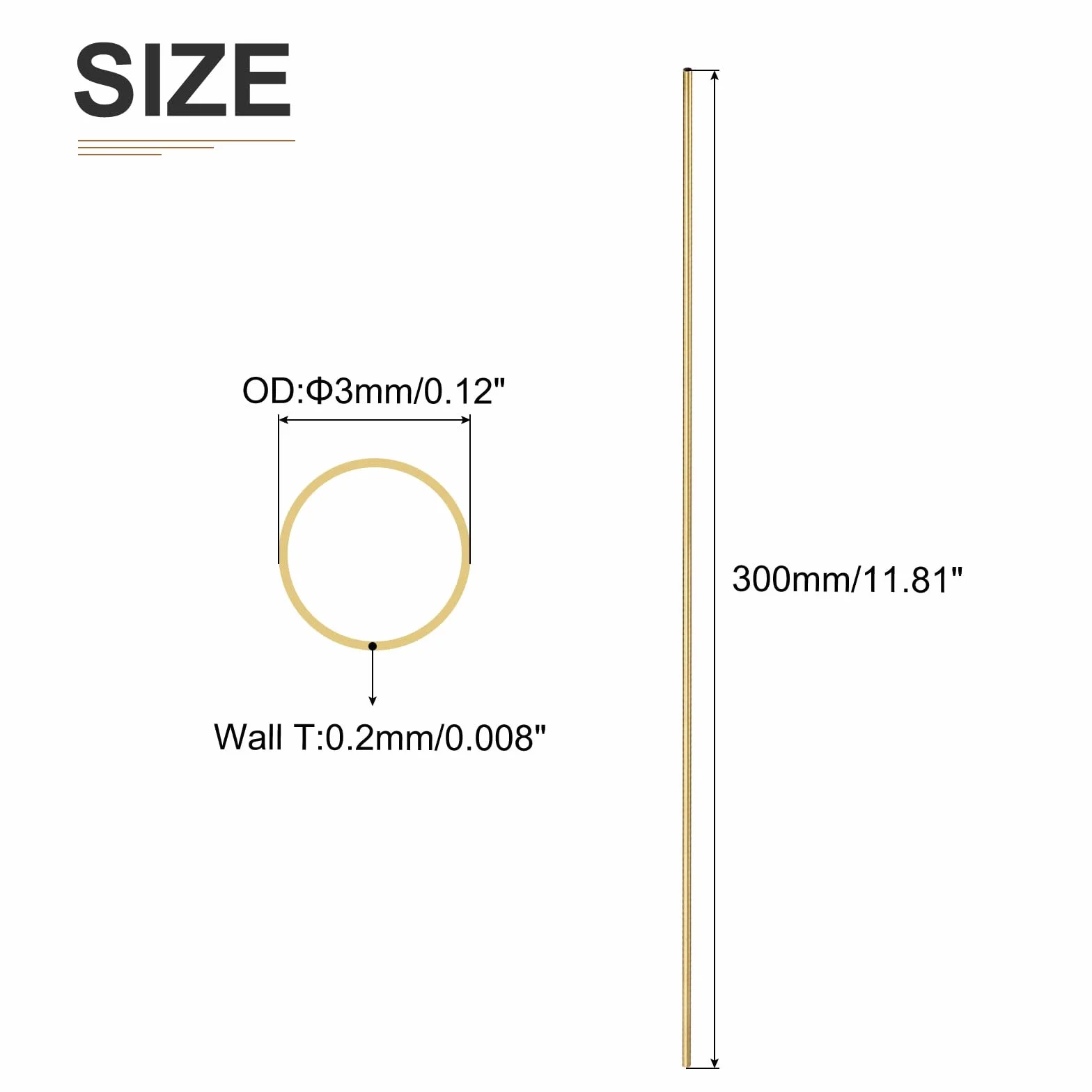 DTGN 3 mm x 0,2 mm x 300 mm (śr. x ściana gł. x dł.), mosiężna rurka, 4 sztuki, dobre do maszyn, sprzętu, majsterkowania, dekoracyjnej ramy, okrągłe, metalowe węże