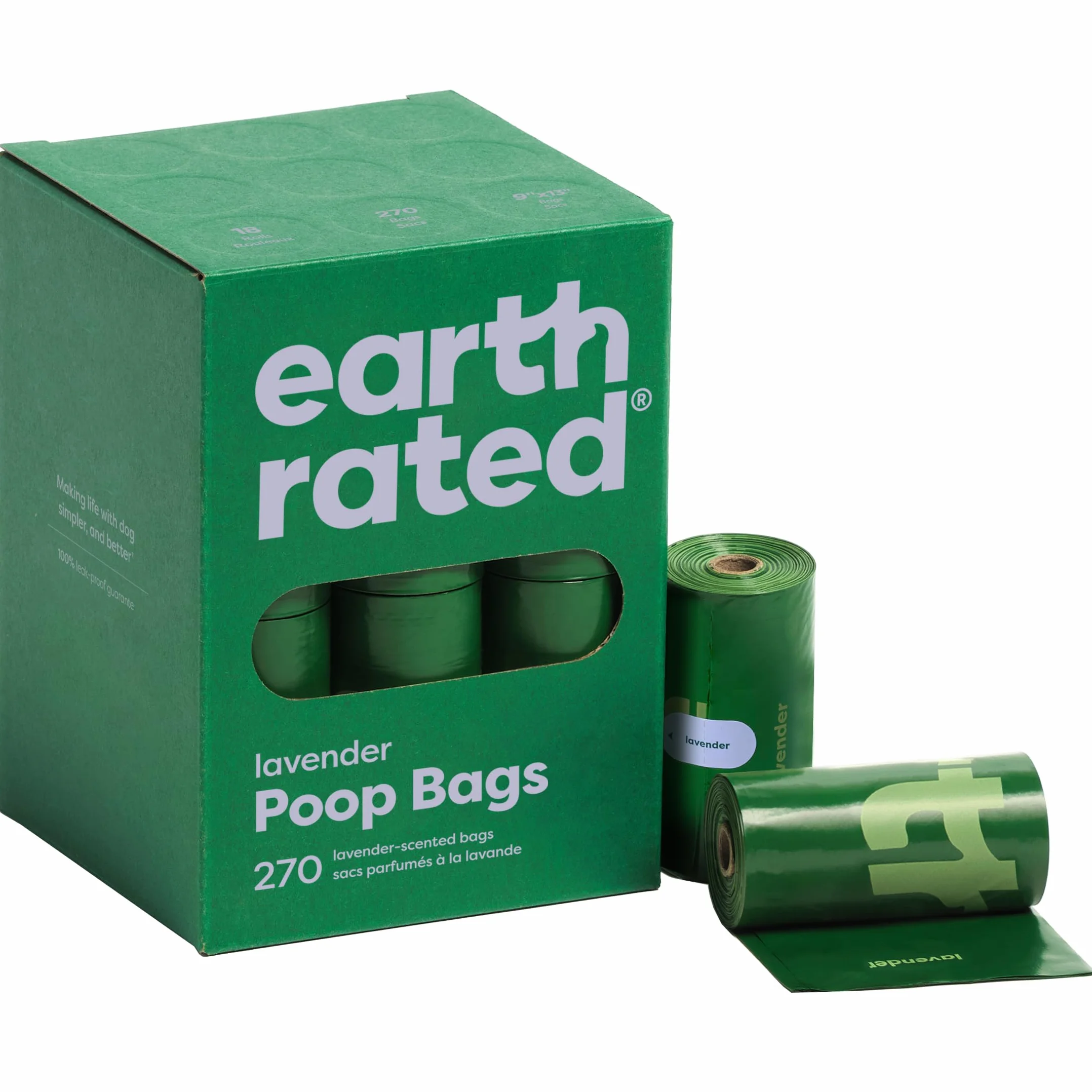 Earth Rated Woreczki na Psie Odchody, Gwarantowane Szczelne i Bardzo Grube Worki na Odpady Rolki Uzupełniające Dla Psów, Zapach Lawendy, 270 Sztuk