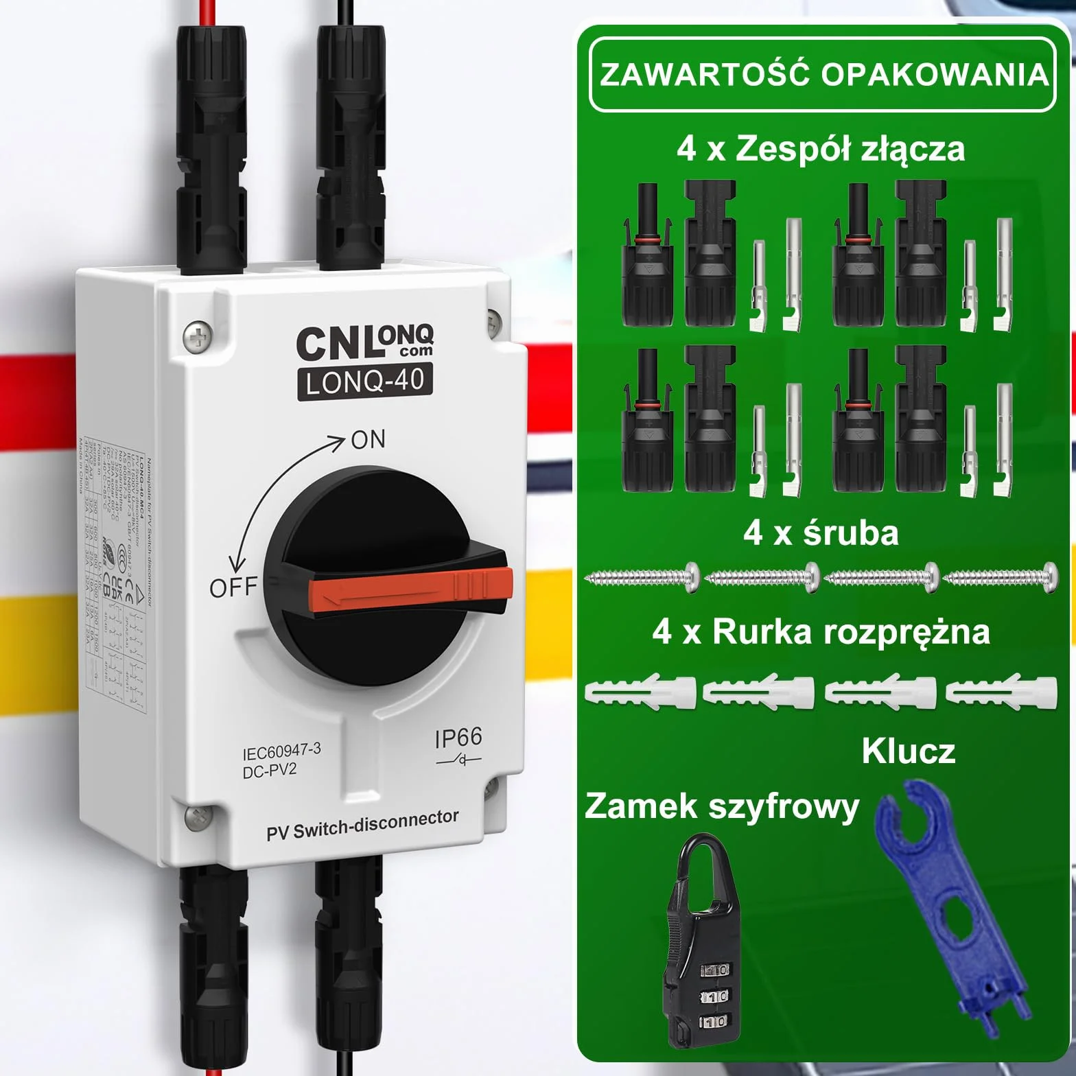 Fotowoltaiczny Wyłącznik Izolacyjny DC1200V 32A Odłącznik 1 Wejścia, 1 Wyjścia Stopień Wodoodporności IP66 Odpowiedni do Systemów Solarnych, Kamperów I Dachowych Systemów PV