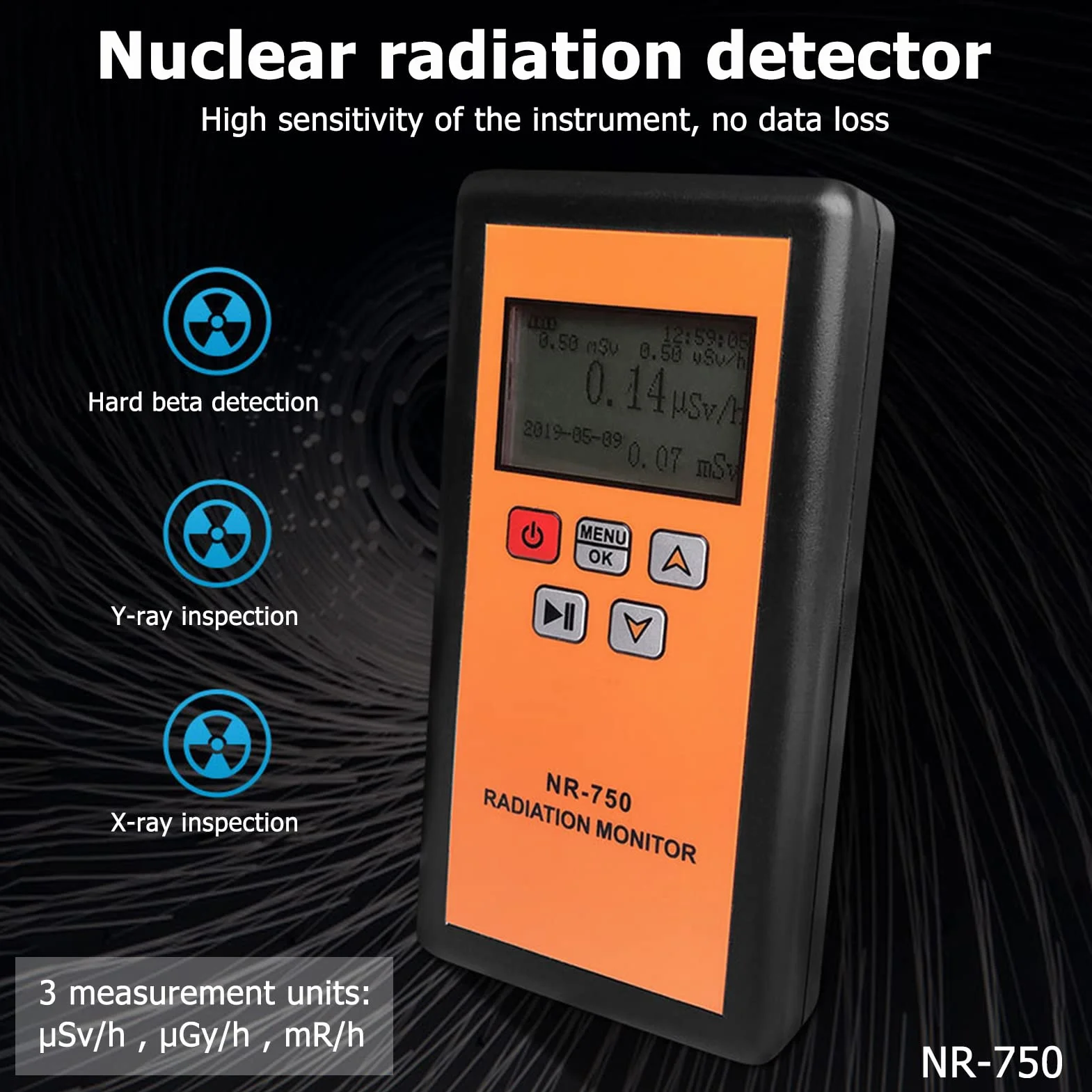 Jadeshay Detektor promieniowania NR-750 ręczny czujnik promieniowania jądrowego wyświetlacz LCD
