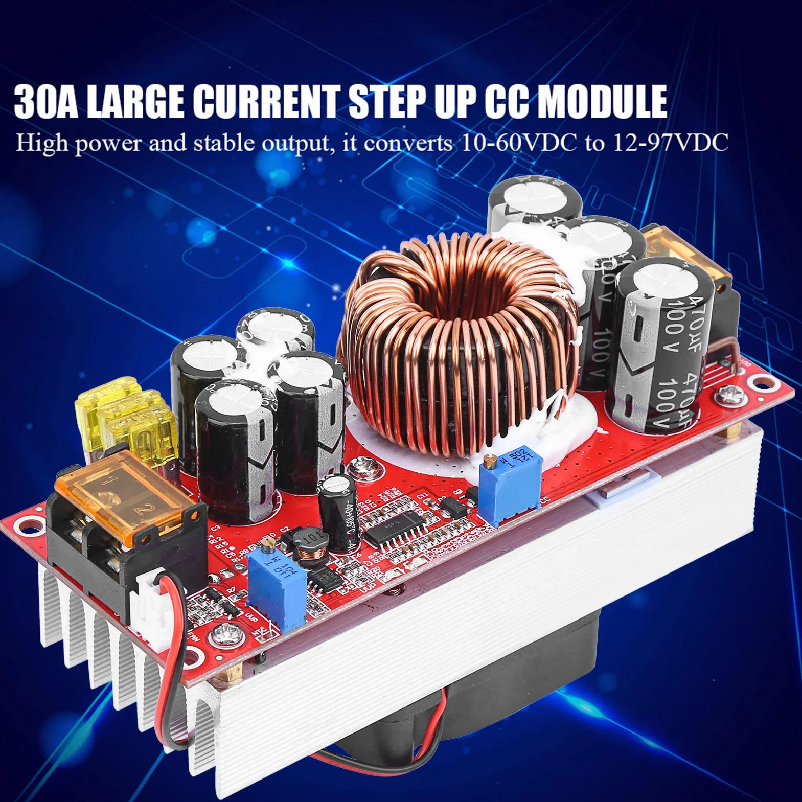 Konwerter DC Boost 1800W 40A Step Up 10-60V do 12-97V 1500W 30A Przetwornica Podwyższająca Napięcie Moduł Zasilający