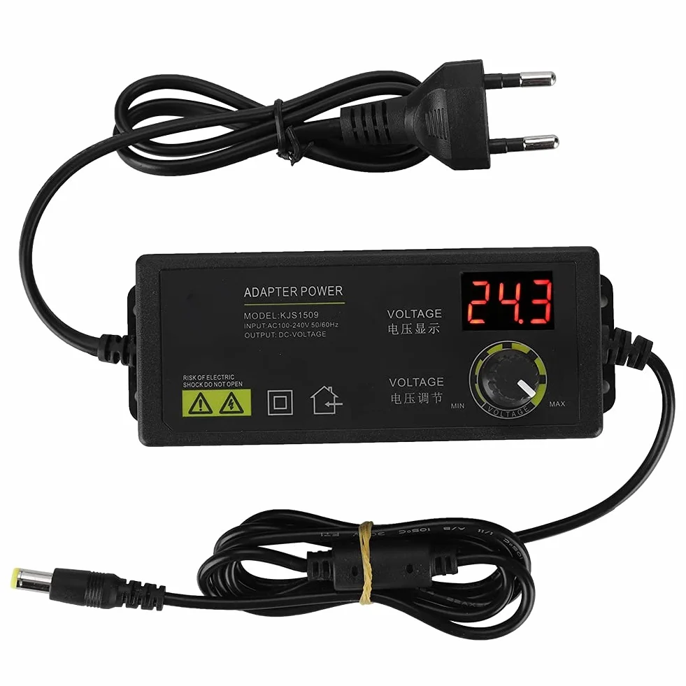 Uniwersalny Regulowany Adapter Sieciowy 60W AC/DC 3V-36V Regulowany z Cyfrowym Wyświetlaczem, Szeroki Zakres Regulowany Adapter Sieciowy dla Listw LED, Monitorów LCD, Silników (1,7A)