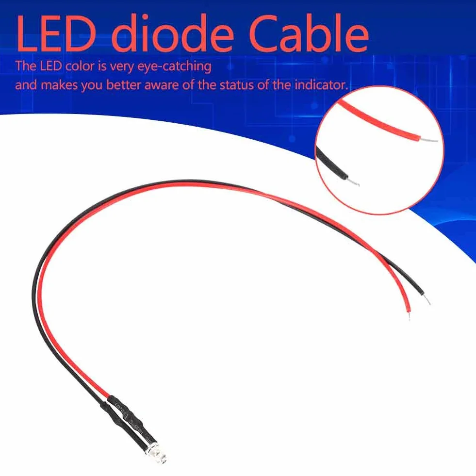 10 sztuk Czerwona Dioda LED 3mm 12V 0,06W z Przewodem 20cm Do Montażu i Naprawy w Zabawkach Samochodowych dla Dzieci