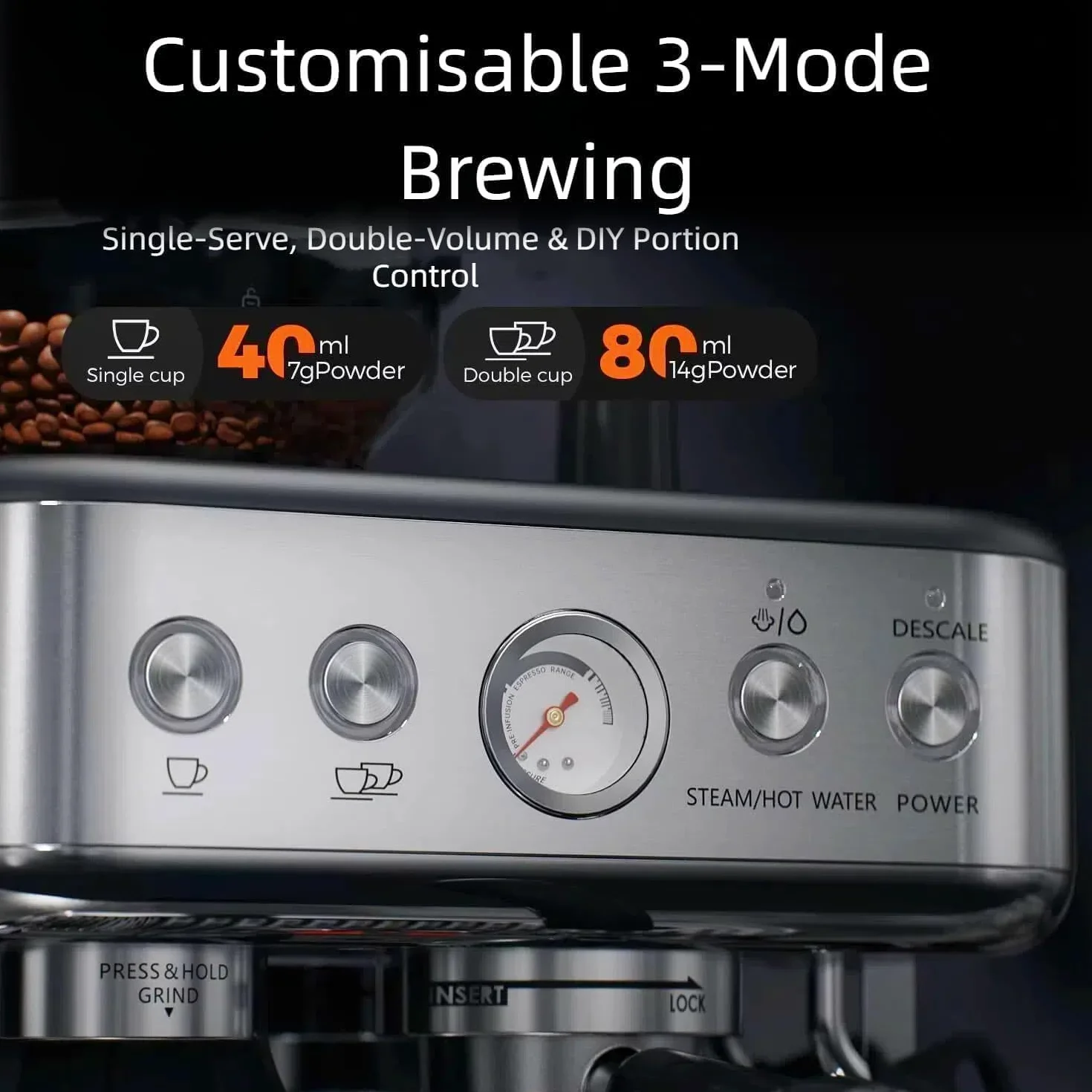 Towallmark Ekspres do espresso z młynkiem, 15 bar, PID, pojemnik na ziarna 250 g, dysza parowa 360°