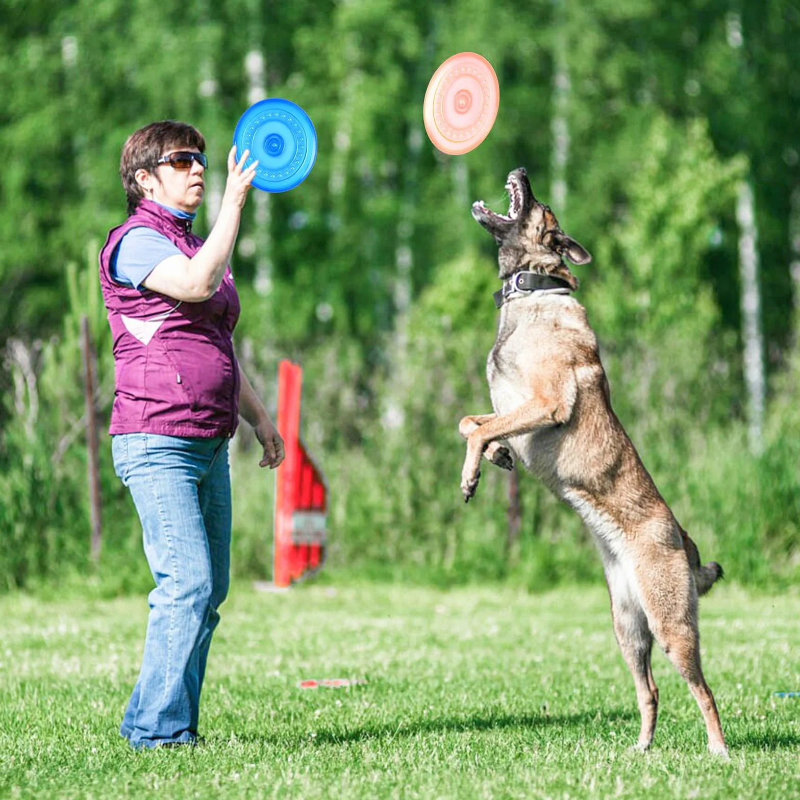 2 sztuki krążków dla psów, 18,5 cm, fryzura, z naturalnego kauczuku, frisbee dla psów na ląd i wodę, krążki do treningu psów, łapania, zabawy (niebieskie + pomarańczowe)