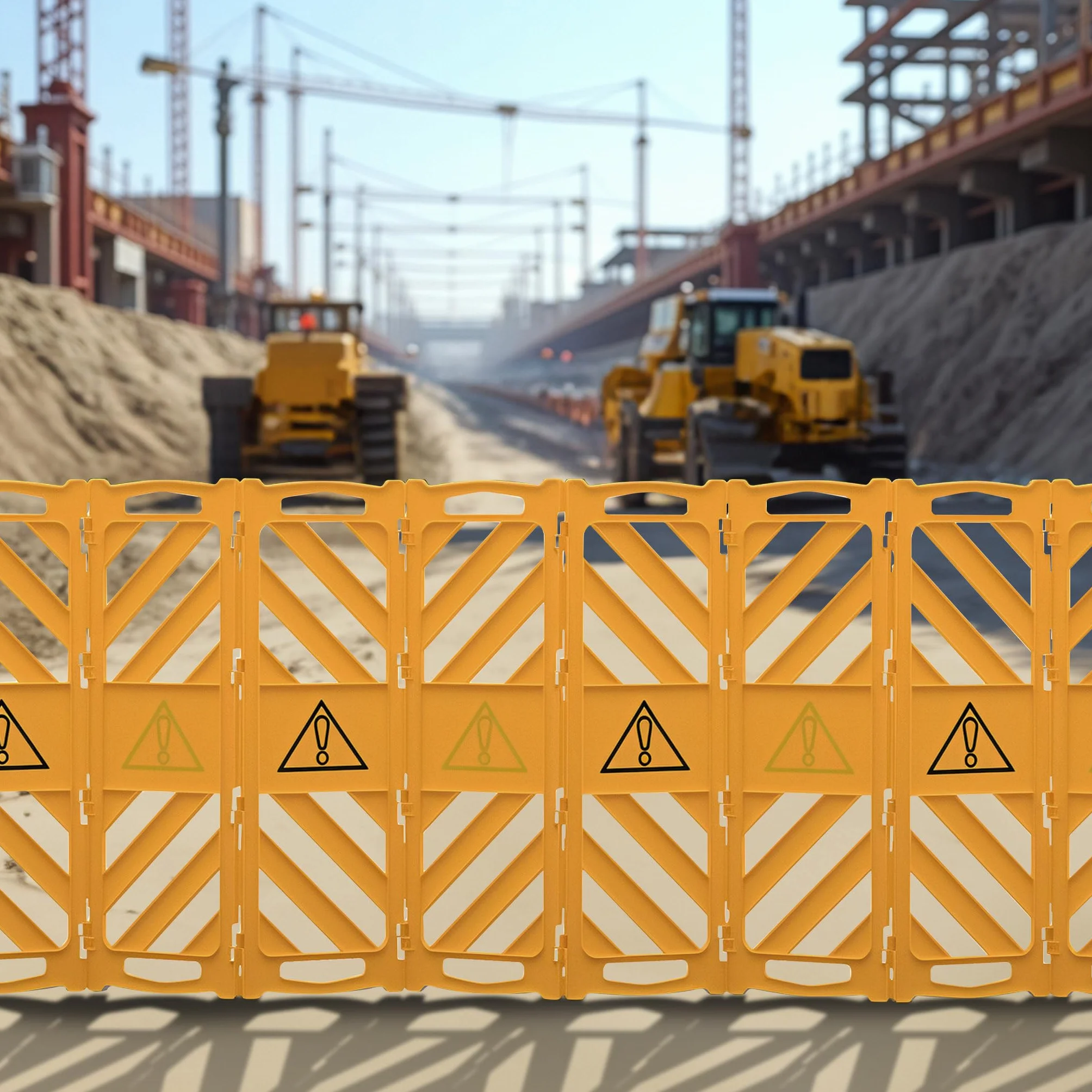 Wiltec Mobilna bariera ostrzegawcza 60x32x101 cm żółta panelowa na kółkach