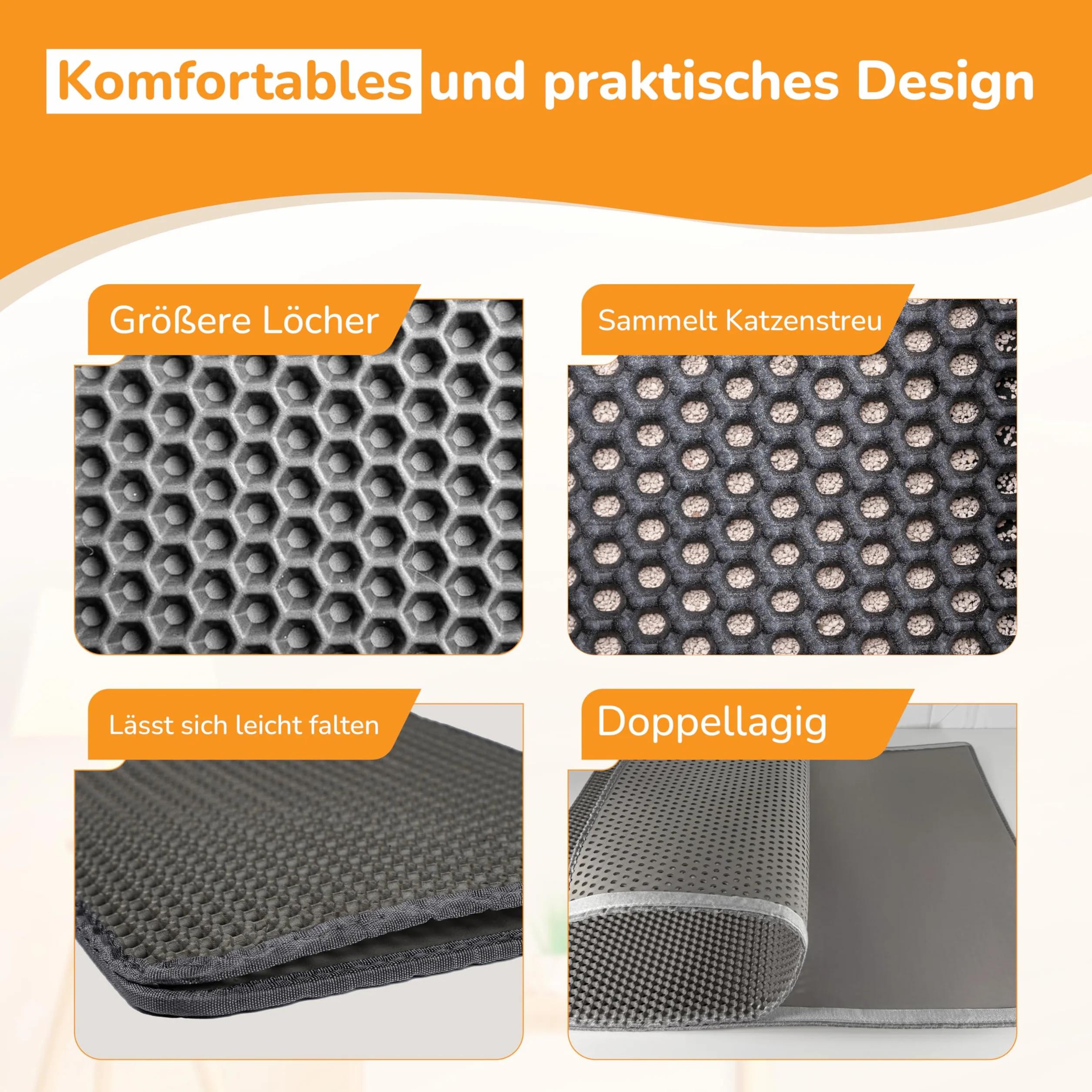 Mata szara 90x76 cm pod kuwetę dla kota – zatrzymuje żwirek – wodoodporna i antypoślizgowa – miękka i łatwa w czyszczeniu – idealna przed kuwetę – duży rozmiar