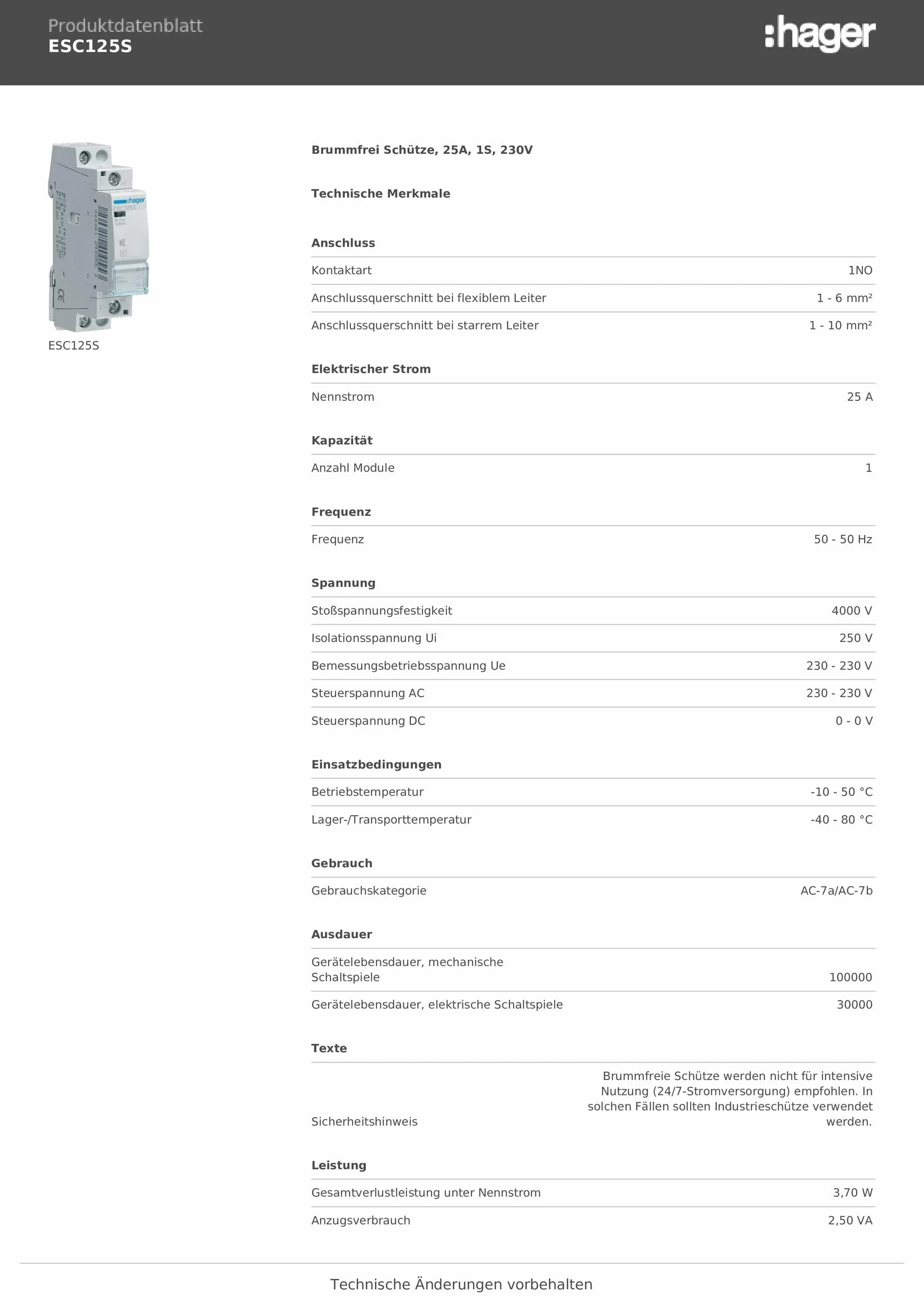 Cichy stycznik, 25A, 1NA, 230V