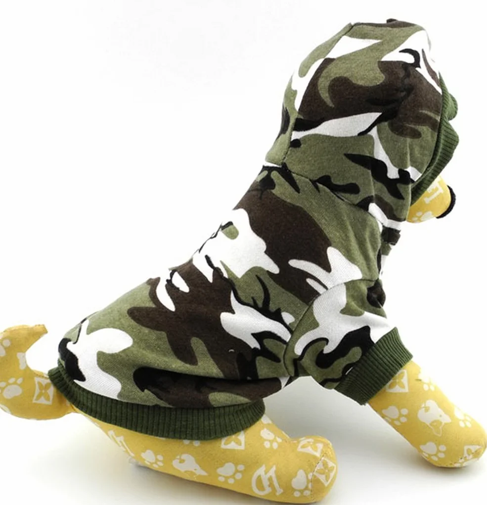 Smalllee_lucky_store Koszule dla psów mały pies ubranie dla chłopców moro bluza z kapturem, zielona, S