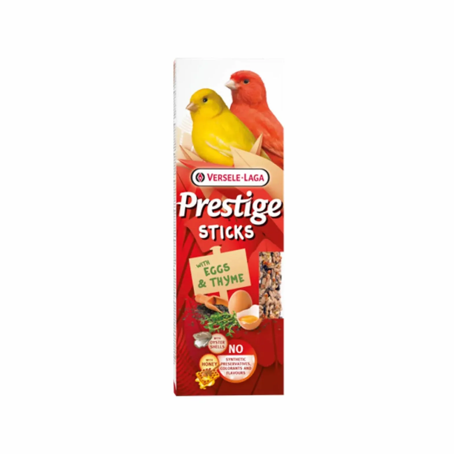Versele-Laga Prestige Sticks kanarki, jajka i tymianek, dwupak, 2 x 60 g, przekąska dla kanarków, bez syntetycznych konserwantów, barwników i aromatów