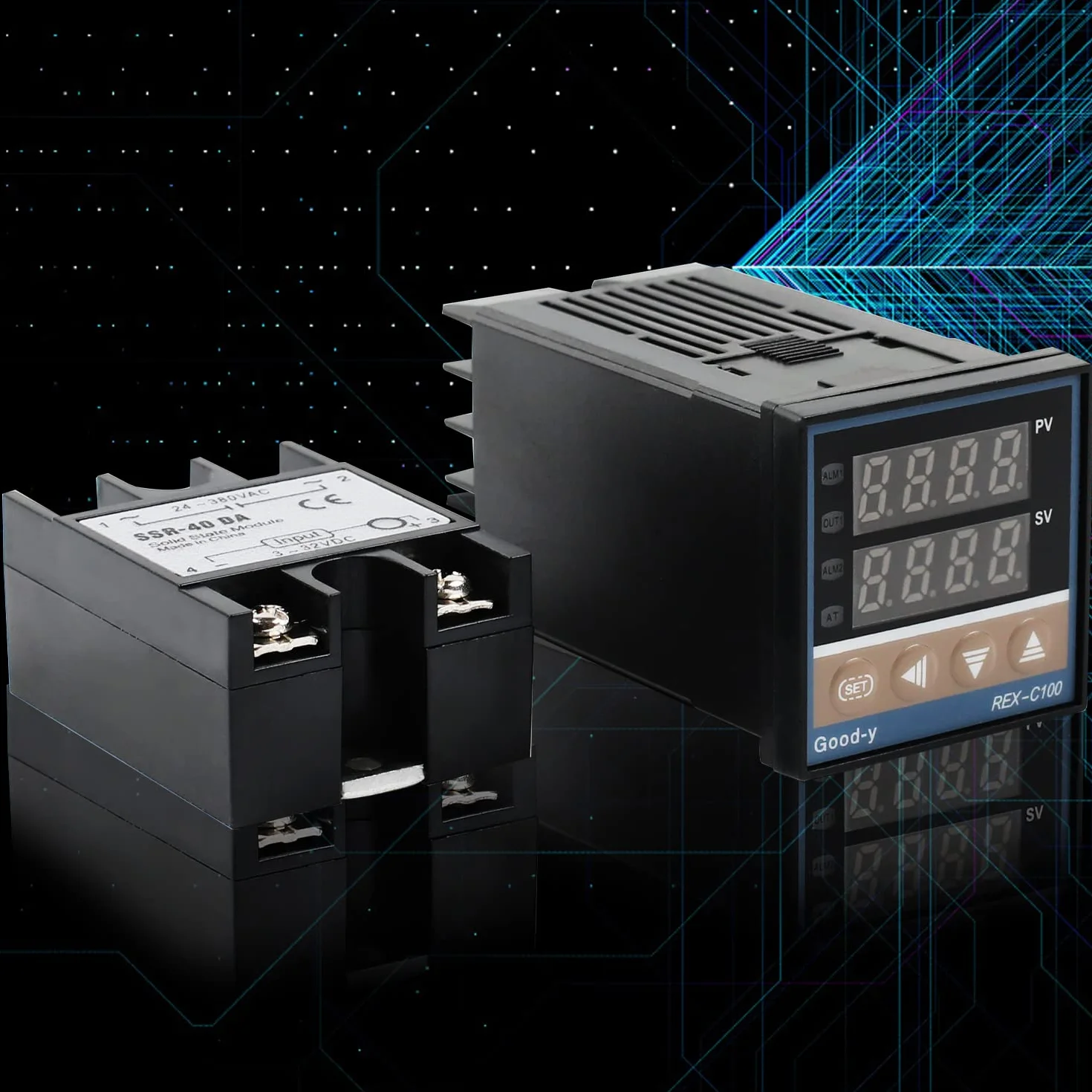 Zestaw cyfrowy regulator temperatury REX-C100 LED PID, termostat z termoparą typu K, przekaźnik wejściowy czujnika, wyjście SSR (0-400 ℃)