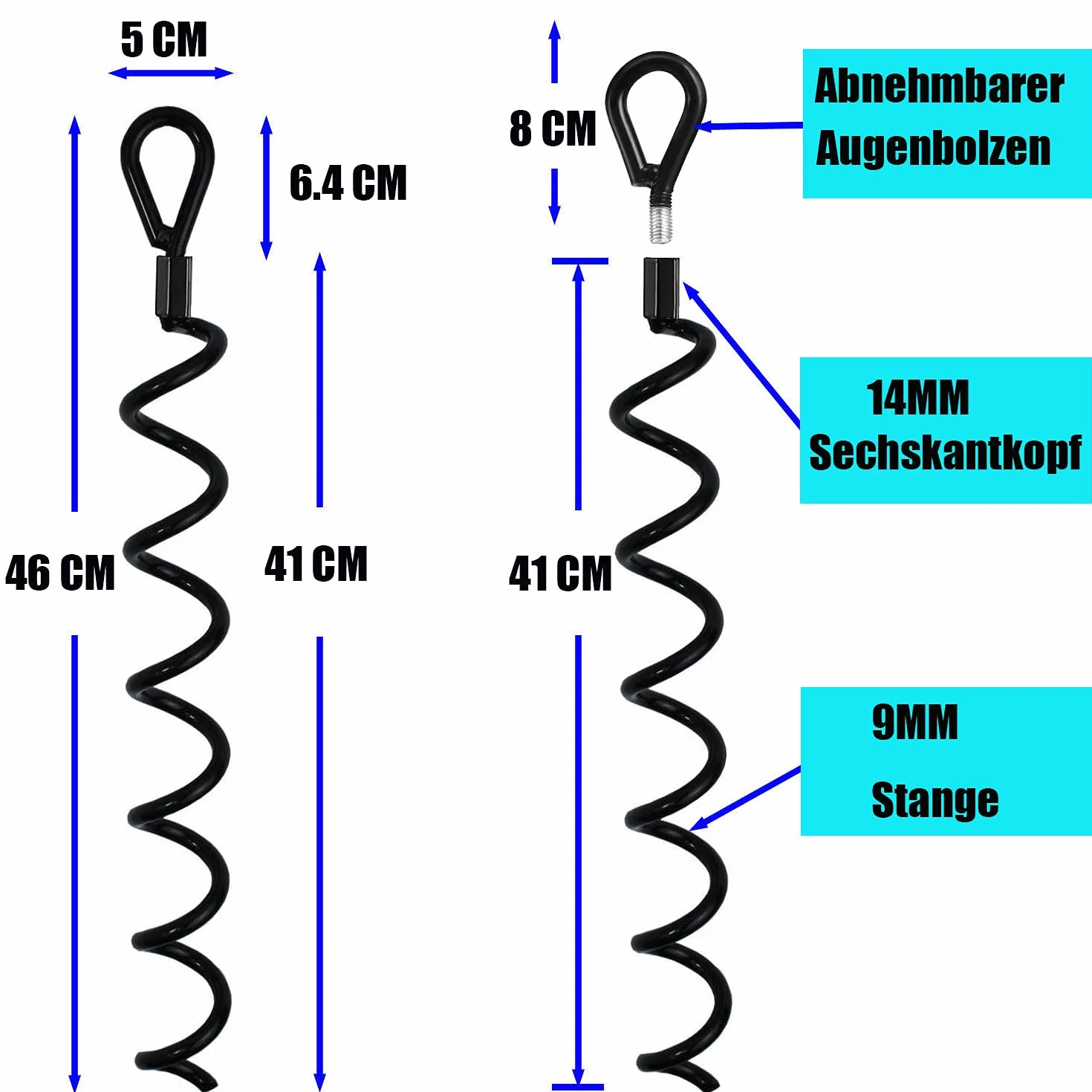 45 cm spiralna ziemia ziemia wytrzymała szopa zestaw kotwicy idealny jako wiązanie dla psa, zabezpieczenie zwierząt, namiotów, baldachimów, szop, portów samochodowych, zestawów huśtawek, 4 szt., adapter nie był dołączony