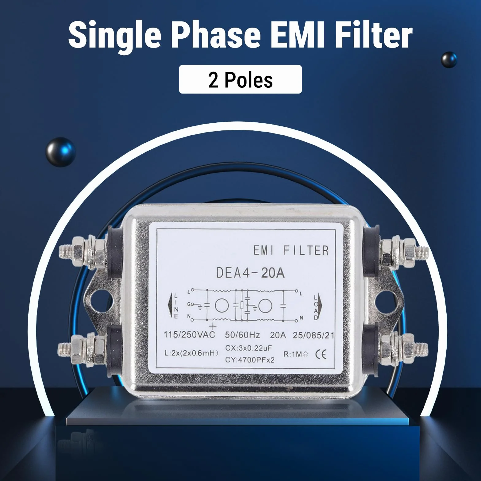 Filtr EMI 2 Poly Jednofazowy 115-250 V 20 A 50/60 Hz