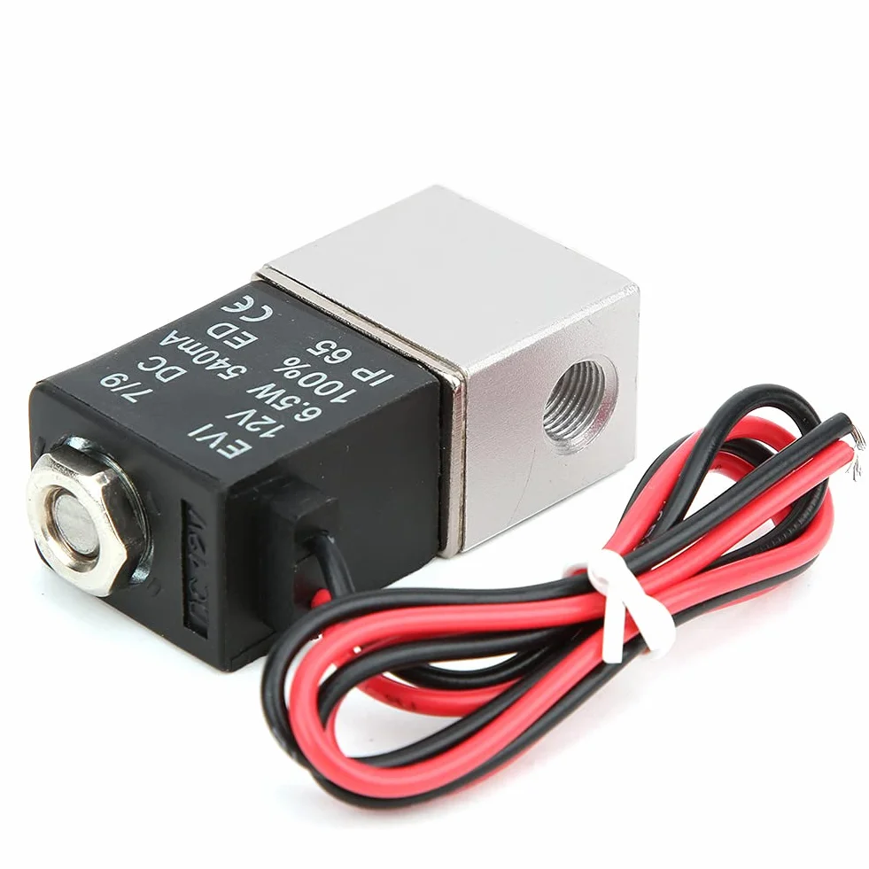 Elektrozawór elektromagnetyczny 2-drogowy DC 12V z gwintem 1/4" lub 1/8" wykonany z aluminium stop stosowany do wody, oleju i powietrza