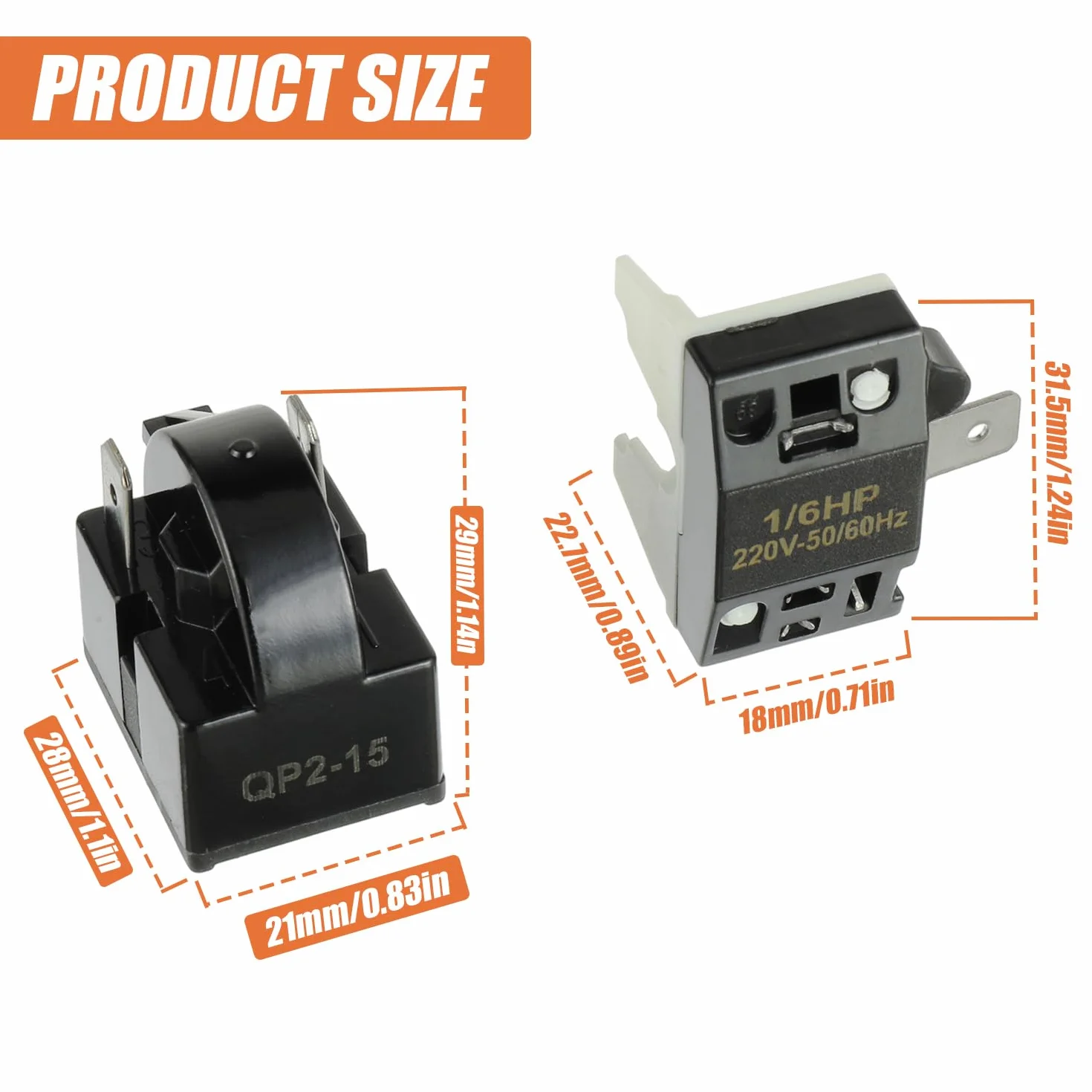 2-pinowy przekaźnik rozruchowy 15 Ohm Przekaźnik rozruchowy lodówki, PTC do zamrażarki i sprężarki z zabezpieczeniem przeciążeniowym 1/6HP 125W