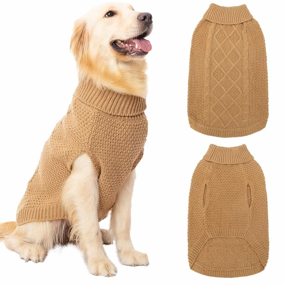 Mihachi Sweter dla psa z golfem, sweter dla psa, płaszcz zimowy, odzież klasyczna, dzianinowa odzież z otworem na smycz, na zimną pogodę