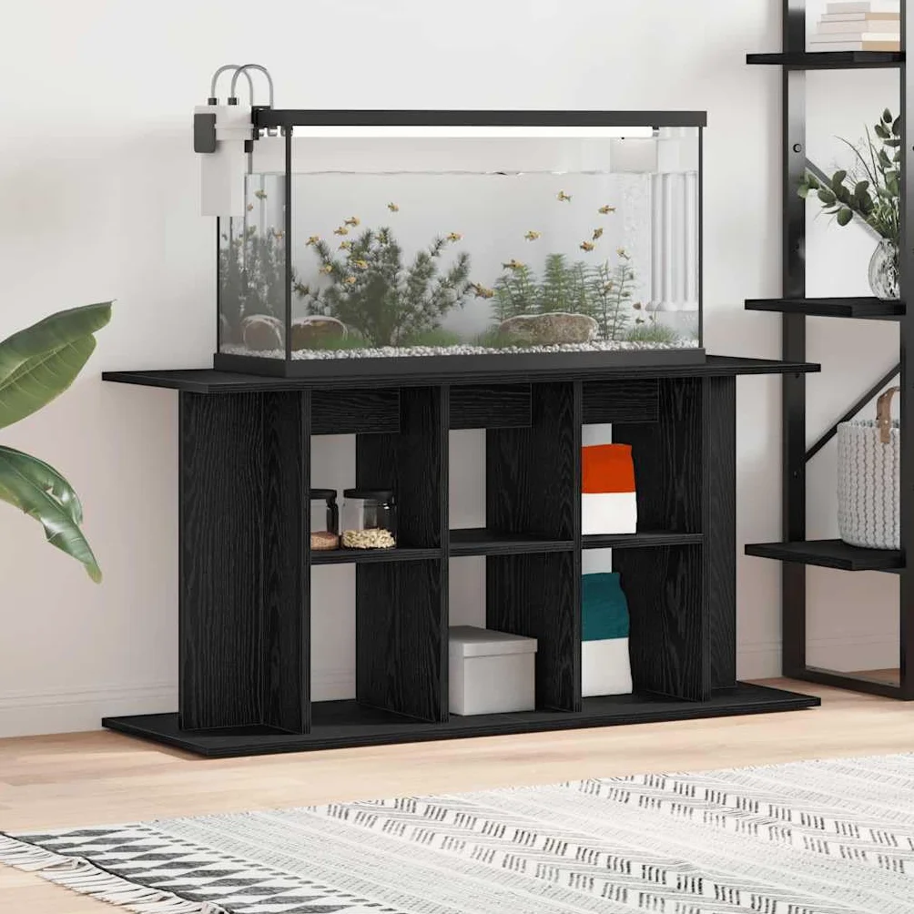 Hothingwell Stojak do akwarium, czarny dąb, 120 x 40 x 60 cm, stabilny drewniany mebel z miejscem do przechowywania żywności i akcesoriów, nowoczesny stylowy design do dekoracji
