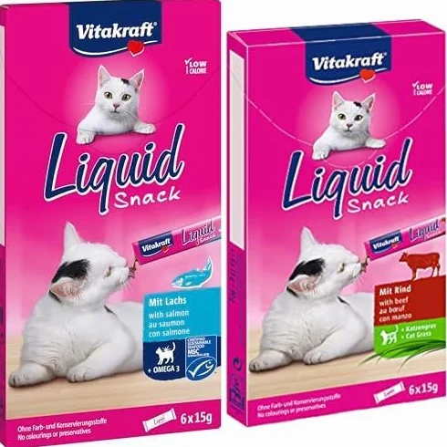 Vitakraft Zestaw 2produkty Płynna przekąska dla kotów z łososiem MSC 6szt + Cat Liquid Snack 6szt
