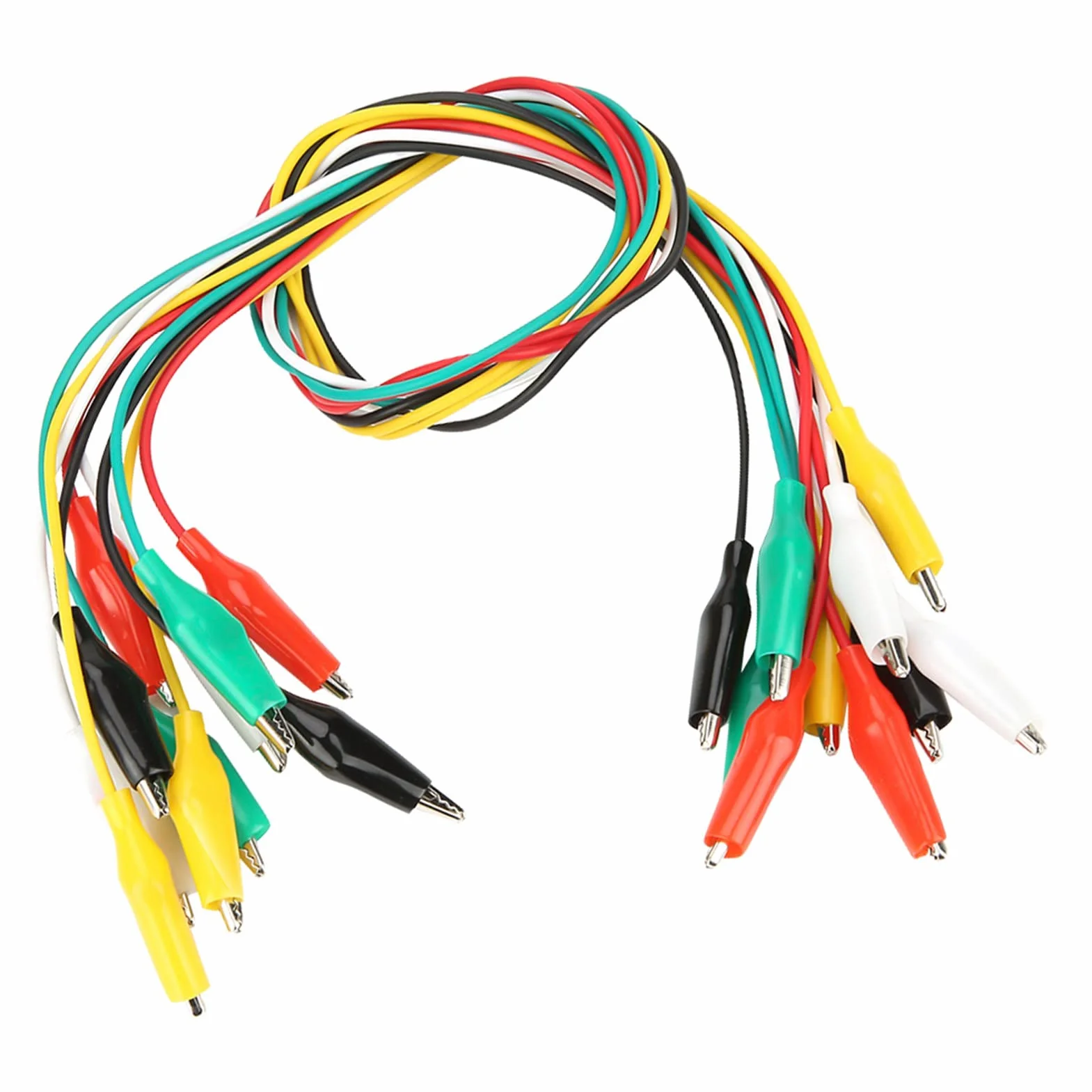 Zestaw 10 sztuk podwójnych zacisków krokodylkowych 35 mm i przewodów pomiarowych 50 cm