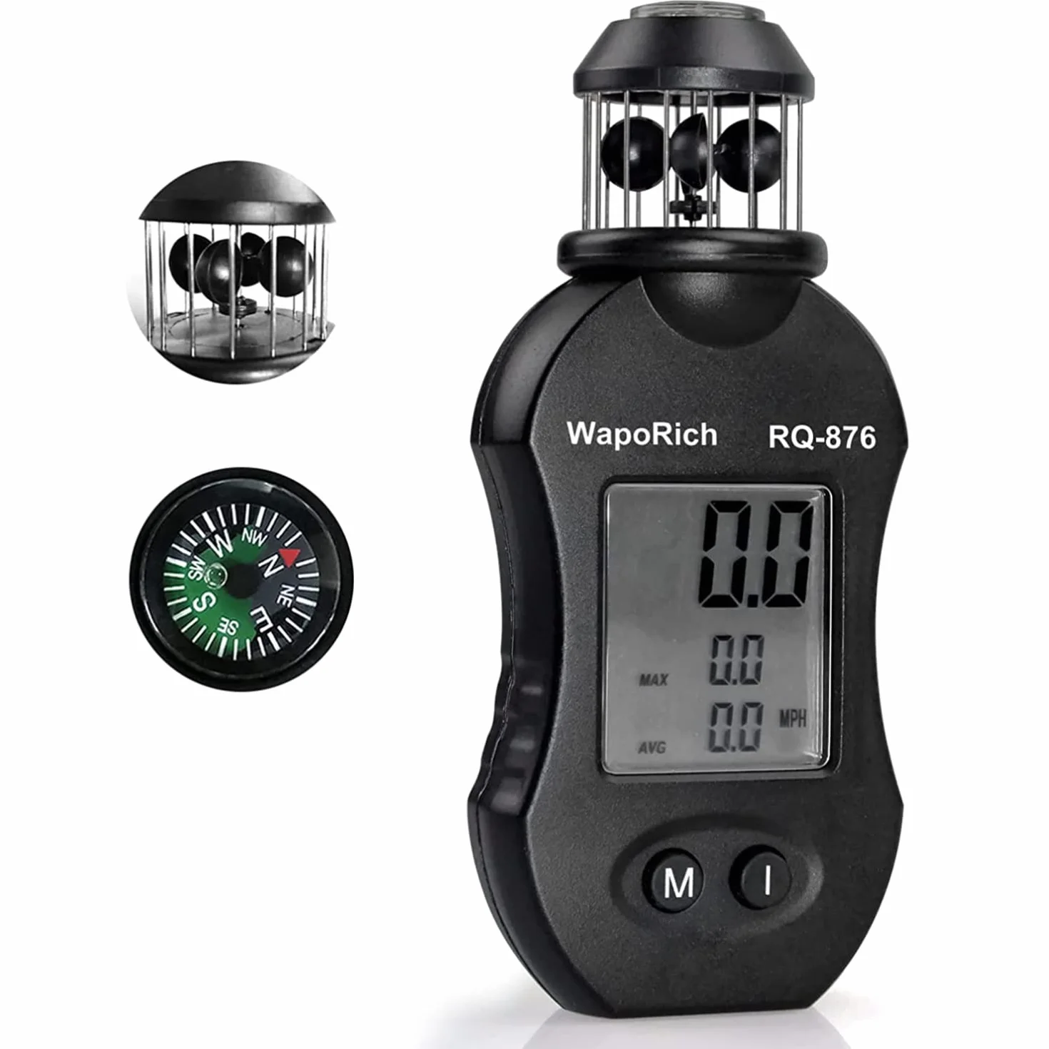 Mini Anemometr 360° Ręczny Miernik Prędkości Wiatru 0,7-42 m/s z Kompasem RQ-876