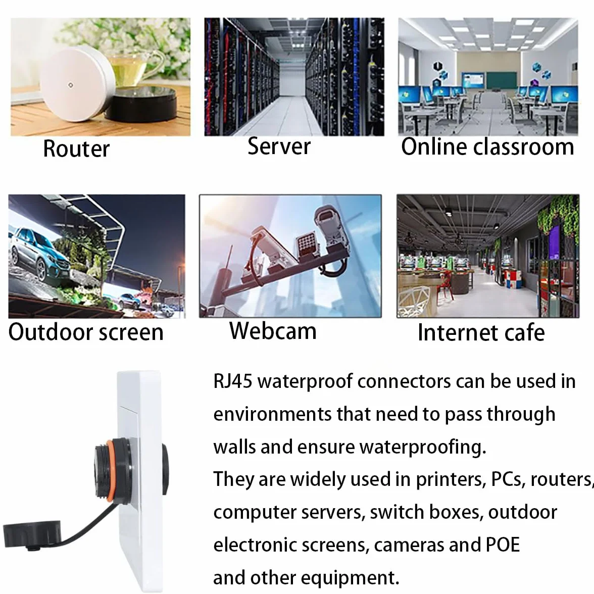 CTRICALVER Wodoodporne złącze RJ45, ekranowane złącze kabla Ethernet LAN CAT6A/6/5E/5, przemysłowe złącze dokujące do montażu na panelu żeńskim z wodoodpornym/osłoną przeciwpyłową (1 szt.)