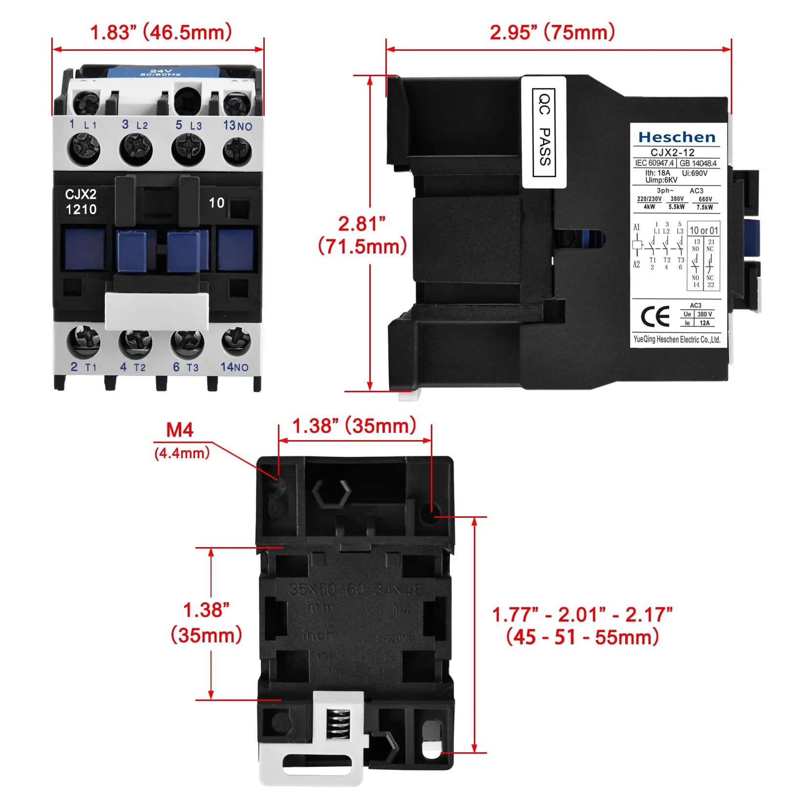 Heschen CJX2-1210 24V 50/60Hz 3-biegunowa stycznik cewka 12A 380V