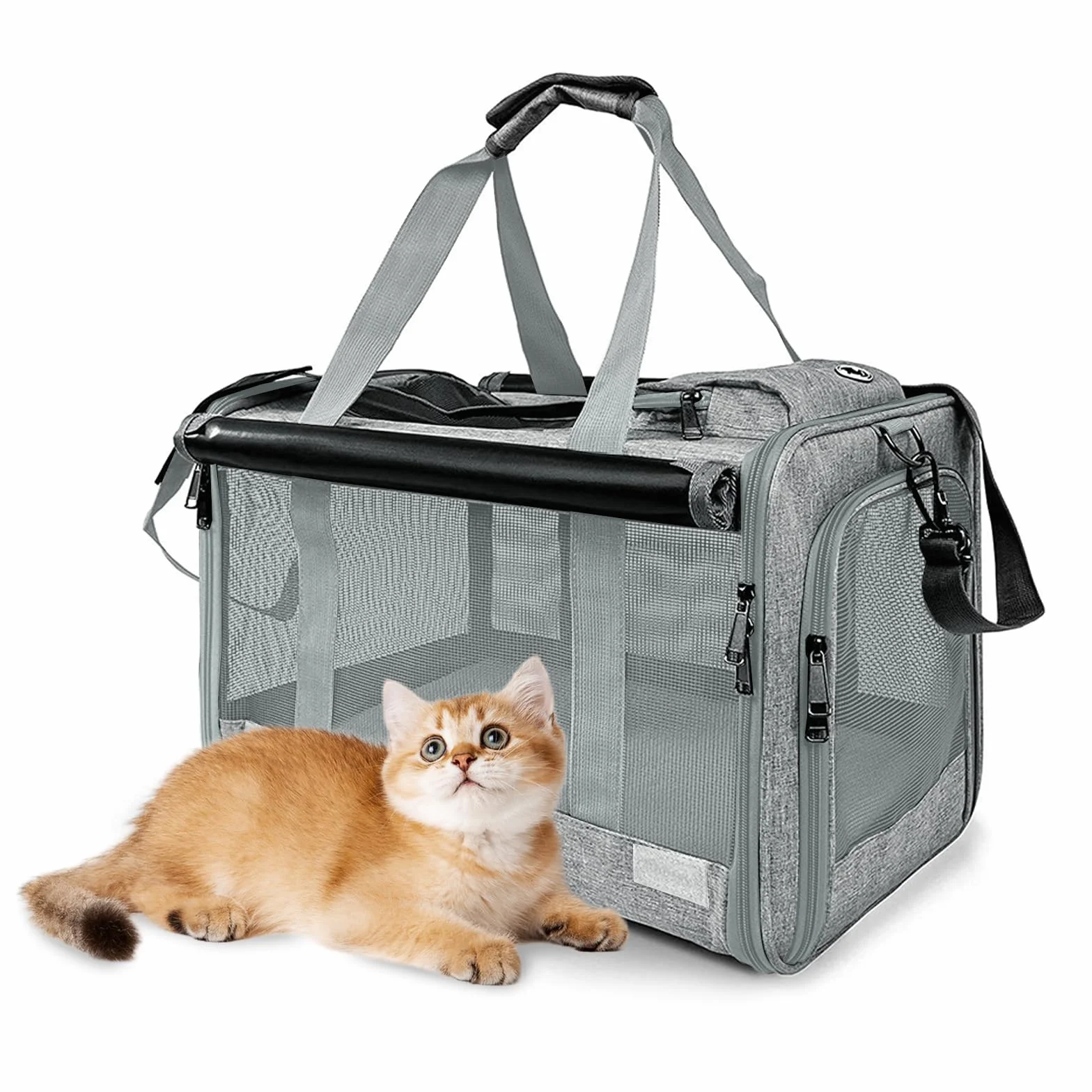 Transporter dla kota, składana torba transportowa dla kota – torba transportowa dla kotów i małych psów do 9 kg – 46×30×30 cm – z osłoną, kieszenią i oddychającą siatką (ciemnoszary)
