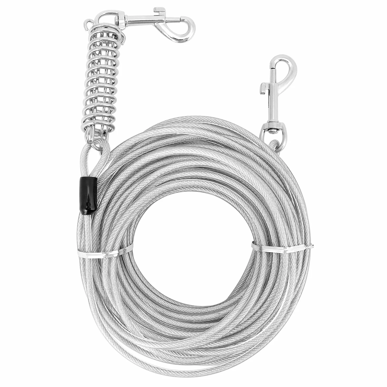 QWORK® Kabel do wiązania dla psa ze sprężyną i haczykiem, wytrzymały łańcuszek dla psa 5 mm, bez plątania 360°, amortyzujący wstrząsy, do biegania, na kemping