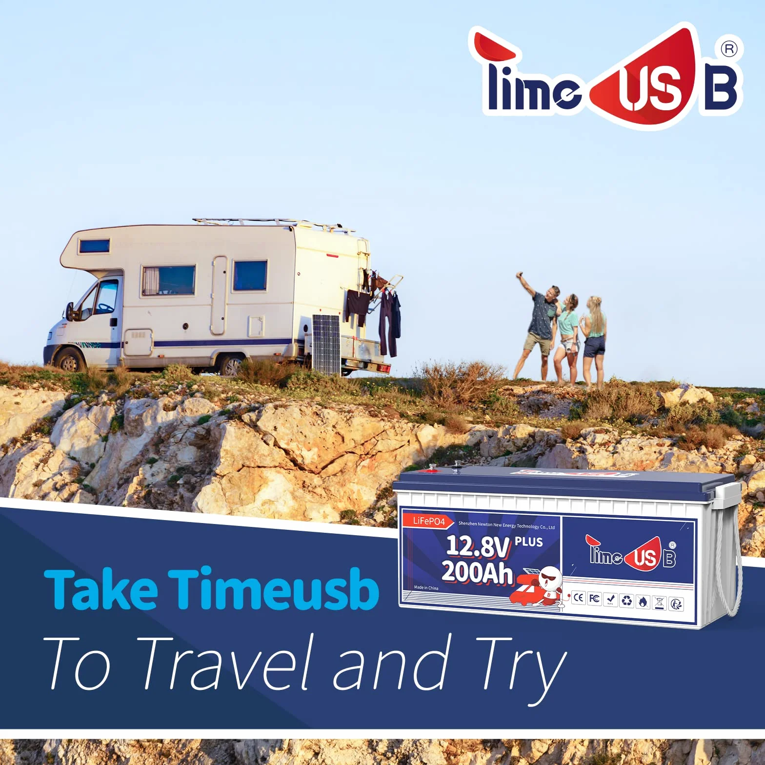 Timeusb Akumulator LiFePO4 12V 200Ah PLUS 2560Wh Akumulator litowy z BMS 200A,Akumulator głębokiego cyklu Moc wyjściowa 2560W,Bateria litowo-żelazowo-fosforanowa dla Solarny Kemping Łódź Strona główna