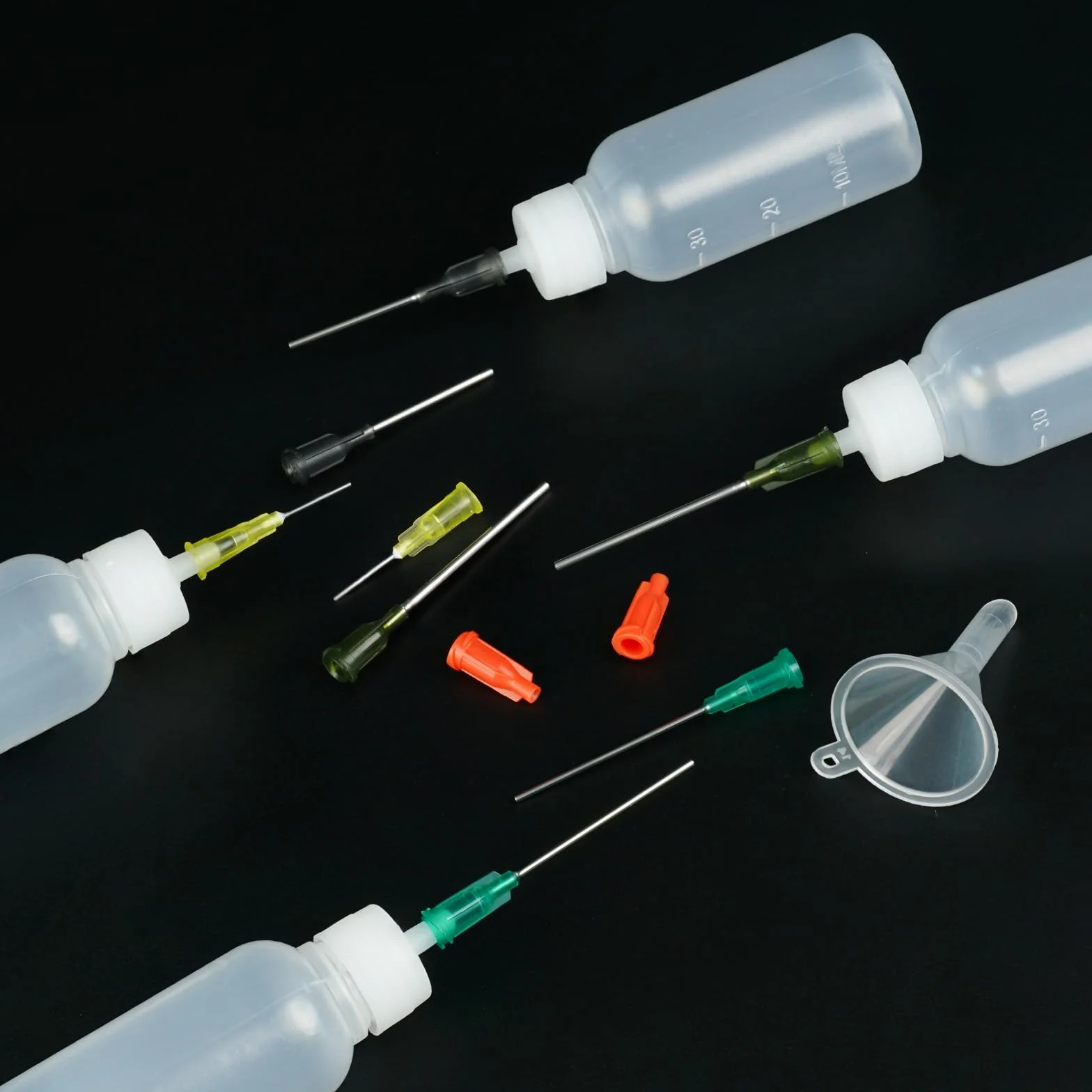 5 zestawów butelek z igłami 30 ml, 14 ga, 16 ga, igły 18 ga, z końcówką i nasadkami, puste butelki plastikowe, do samodzielnego wykonania, do samodzielnego napełniania, tuszu, aplikatora