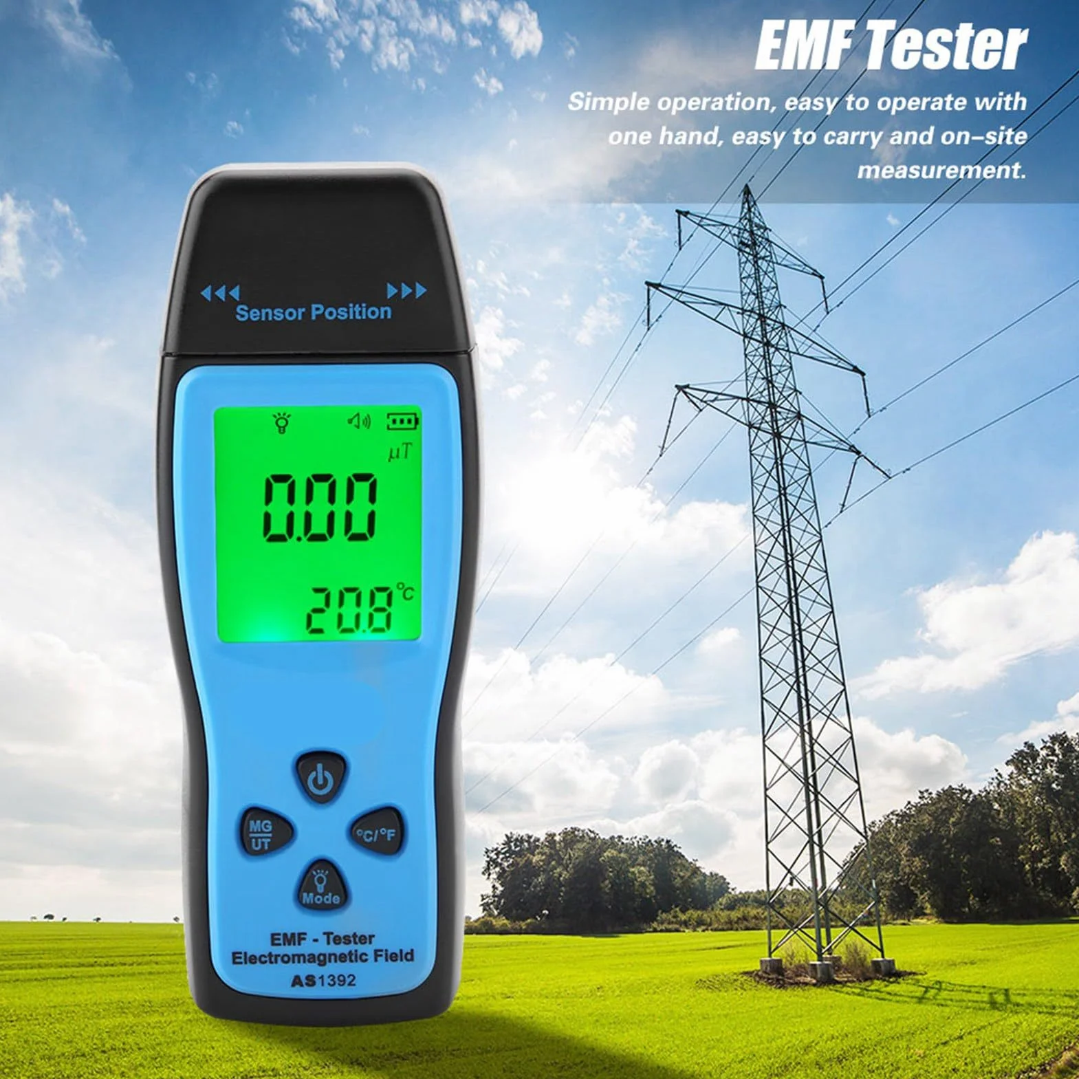 SMART SENSOR AS1392 cyfrowy radiometr elektromagnetyczny mini wyświetlacz LCD tester EMF podwójny test synchroniczny, jednoosiowy czujnik