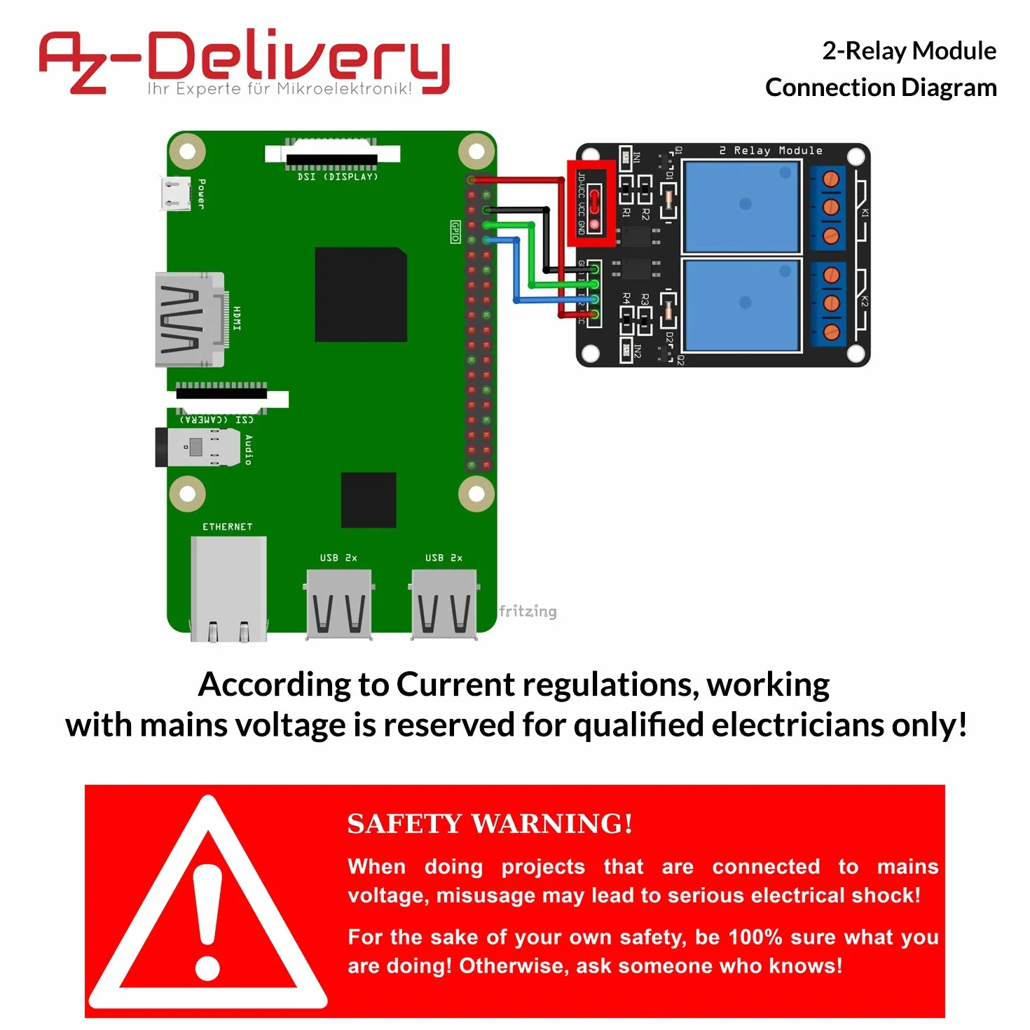 AZDelivery 2-Relay Moduł 5V z Optocoupler Low-Level Trigger kompatybilny z Arduino i Raspberry Pi w tym e-Book!