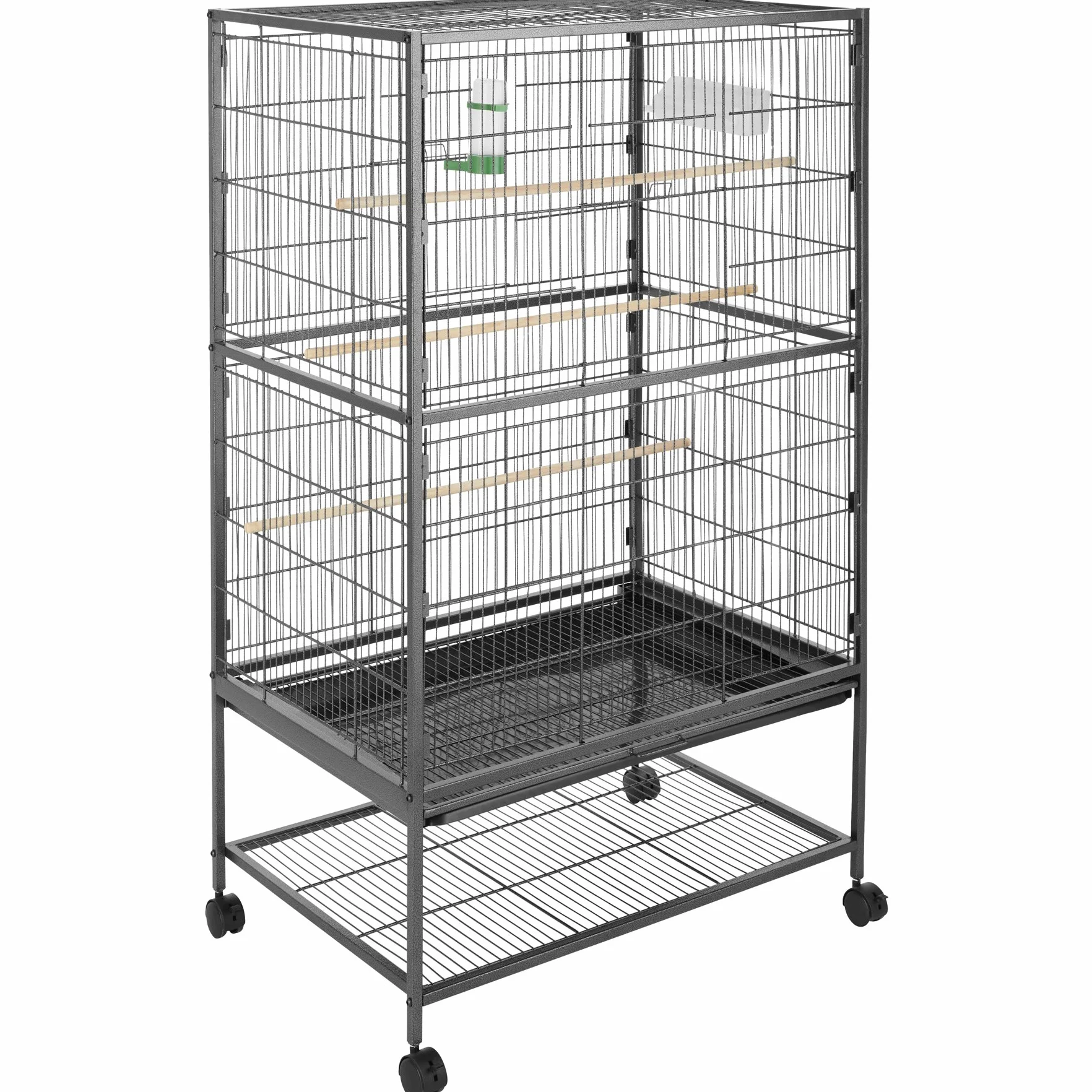 tectake 402287 Woliera dla ptaków klatka dla ptaków z 3 drążkami, szufladą na piasek i rolkami, 78 x 52 x 131 cm