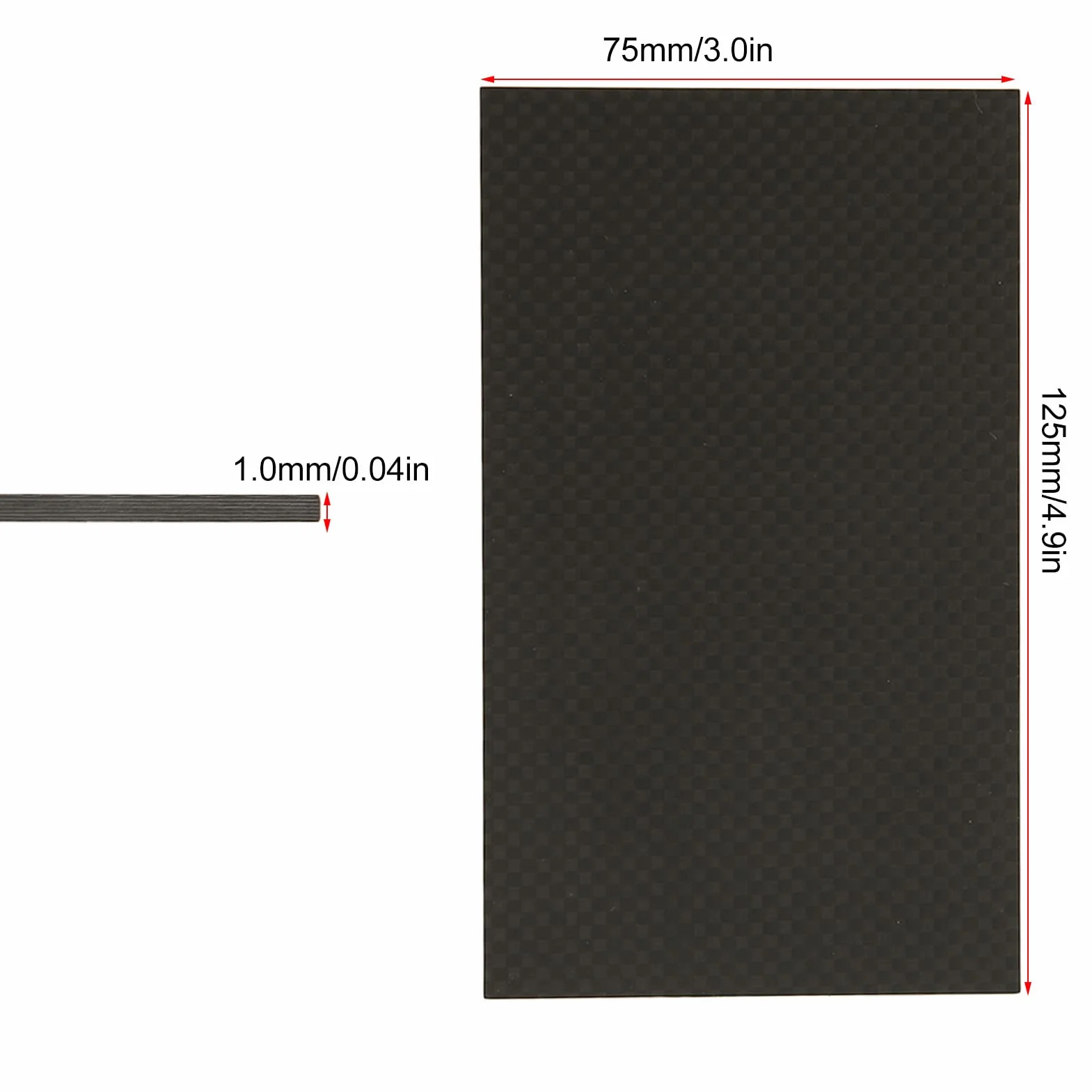 Płyta z Włókna Węglowego 3K Skośna Matowa 75mmx125mm 1mm 2mm 3mm Grubość