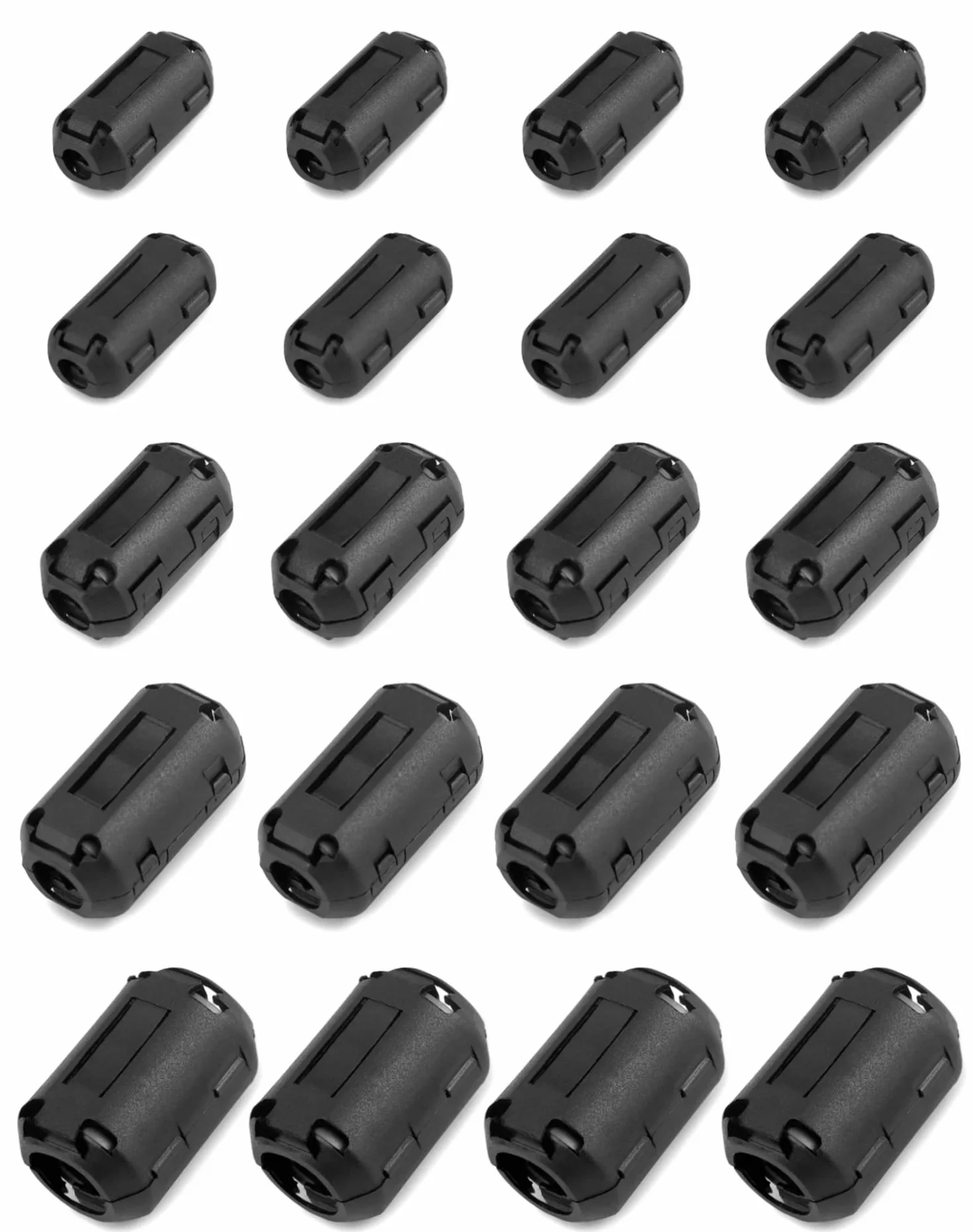 QWORK® 20 sztuk rdzeni ferrytowych do kabli, klips kablowy z redukcją szumów, 3,5 mm, 5 mm, 7 mm, 9 mm, 13 mm, na kabel USB, kabel myszy, kabel klawiatury
