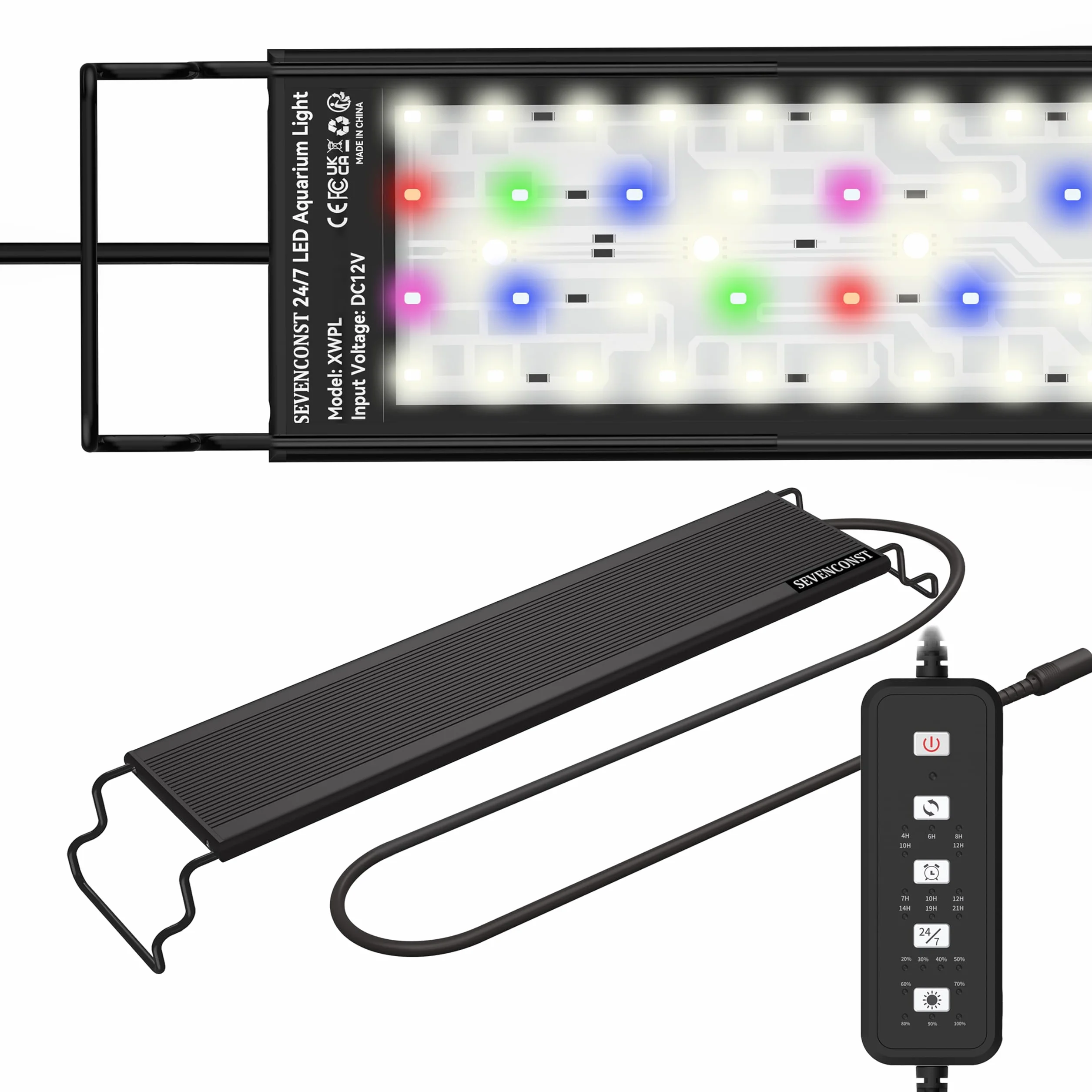 Tryb 24/7 LED oświetlenie akwariowe do akwarium 24-30 cali, IP68 pełne spektrum światła, wschód słońca, światło dzienne, światło księżyca, białe czerwone zielone niebieskie różowe diody LED