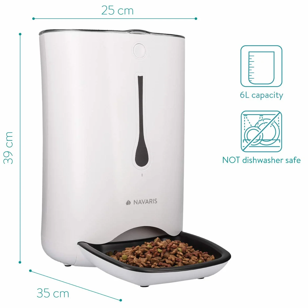 Navaris Automatischer Futterautomat Futterspender mit Timer - 6L Futternapf Automat mit Timer und akustischer Benachrichtigung - für Hund und Katze