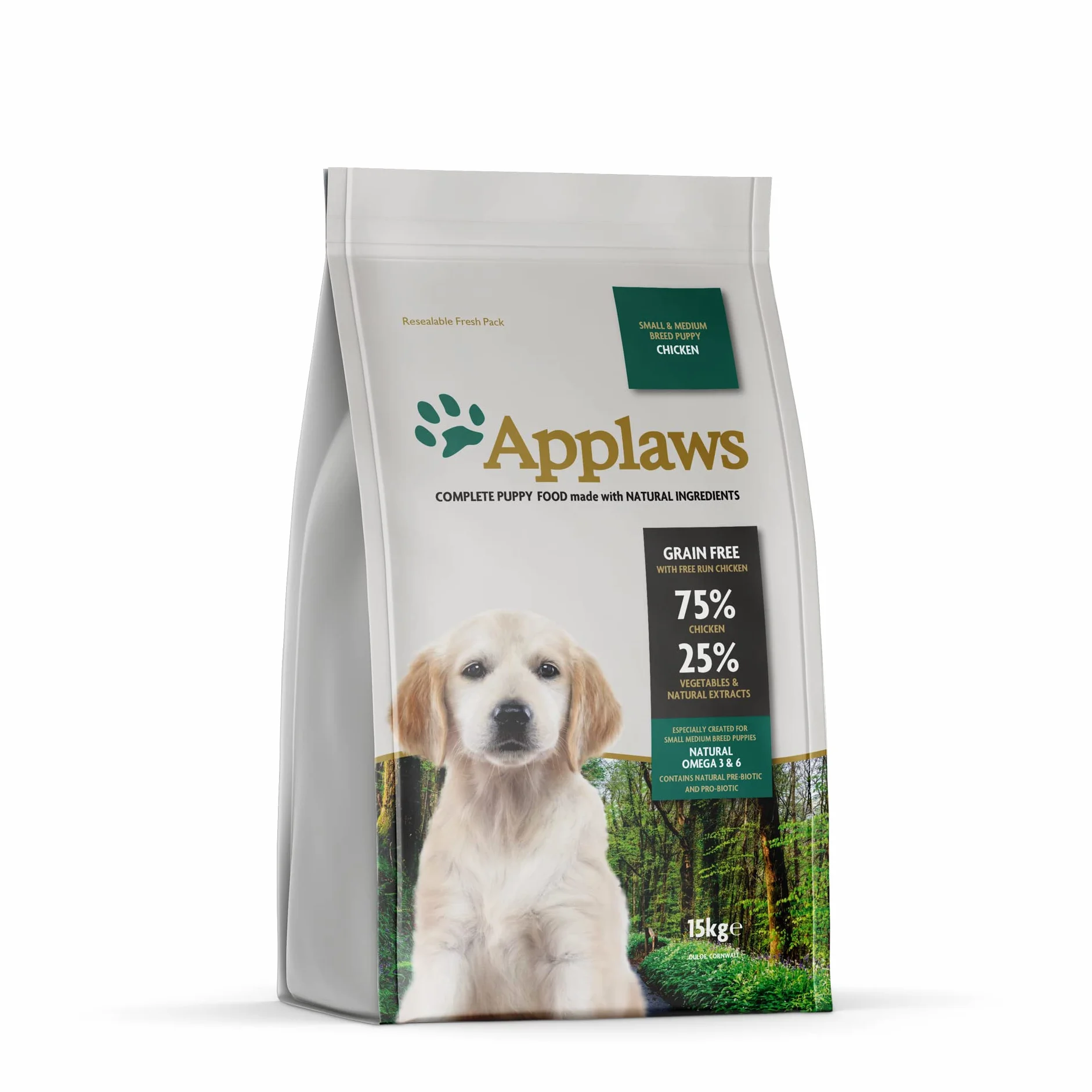 Applaws Appas Complete Dry Pies Food dla dorosłych Grain Free Chicken Food for Small and Medium Puppy rasa - torba 1 x 15 kg.