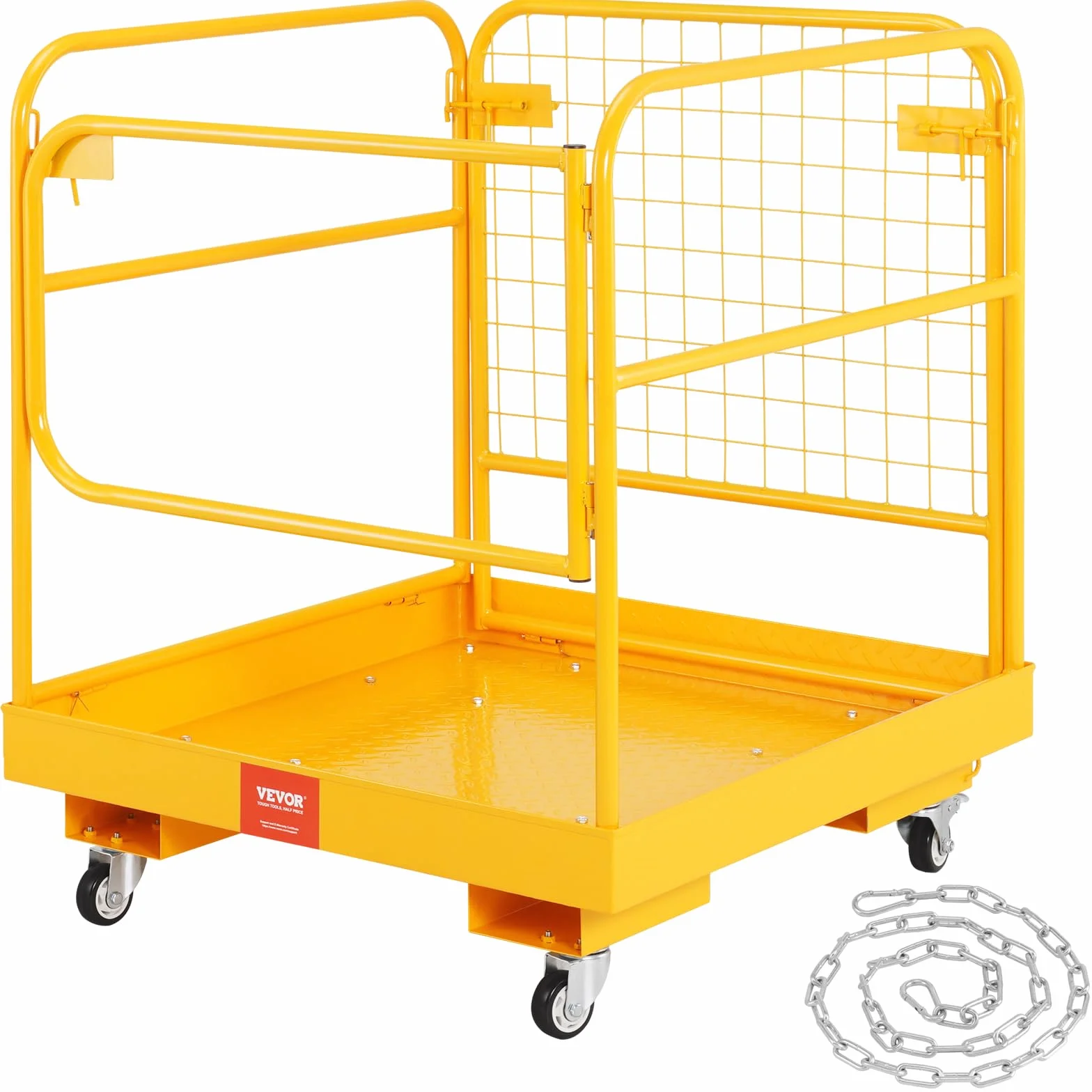 VEVOR klatka bezpieczeństwa dla wózków widłowych obciążenie 544 kg składana platforma robocza 92 x 92 cm 1-2 osoby Koła obrotowe zamykane na otwór drenażowy do pracy w powietrzu