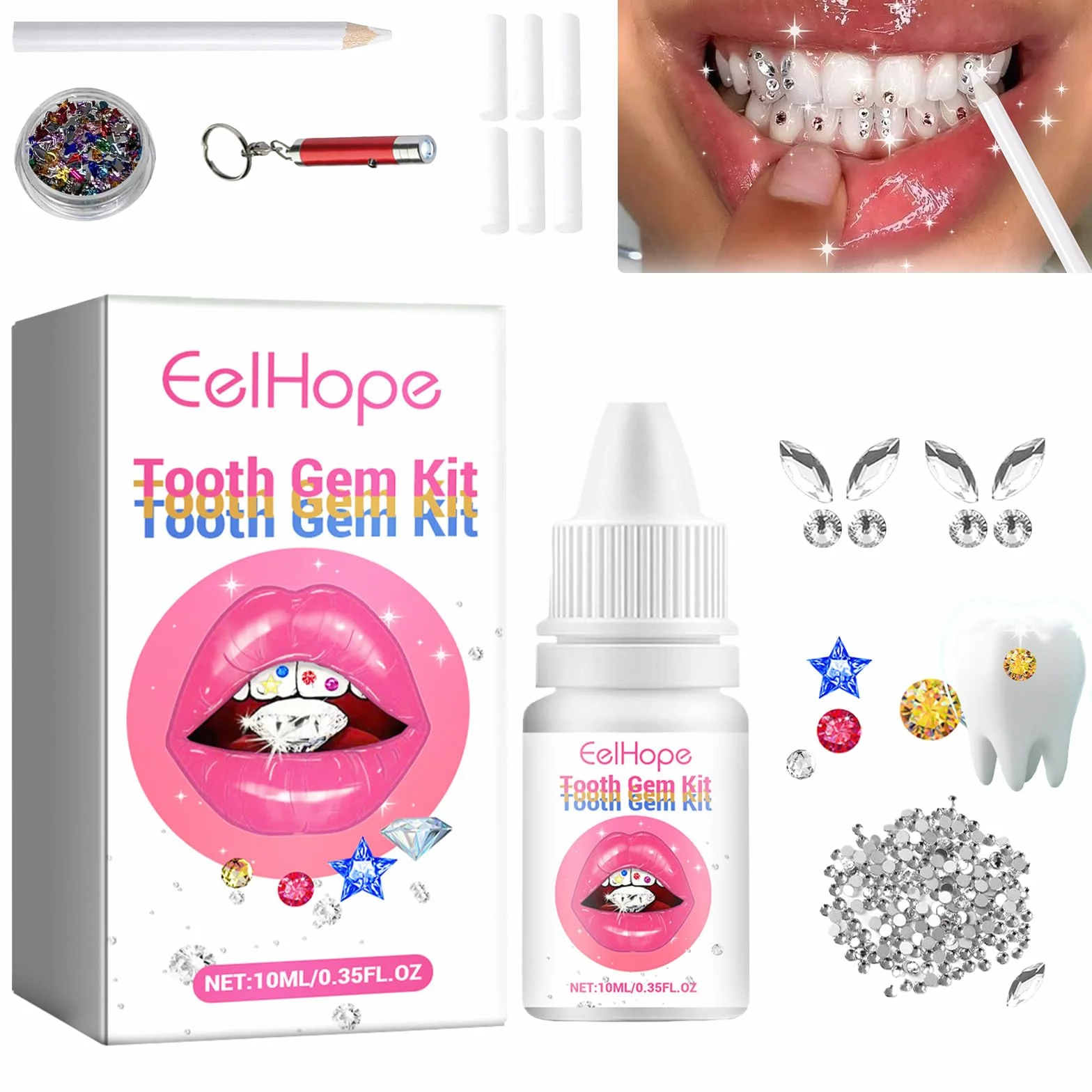 Genialne zęby Brokat Zęby Zestaw Brokatów Ząb Ząb Tooth Gems Zestaw Brokatów DIY Zęby Klejnoty Zęby Brokat Zęby Zestaw Połysków Do Połysków Klejnotów Z 1445 szt. Gem Tooth Gem